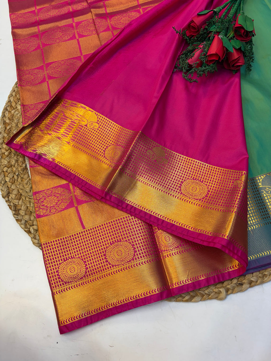 Silk Saree Pattu Pastel Green (Olive) With Purple Border  -(KCSS007)