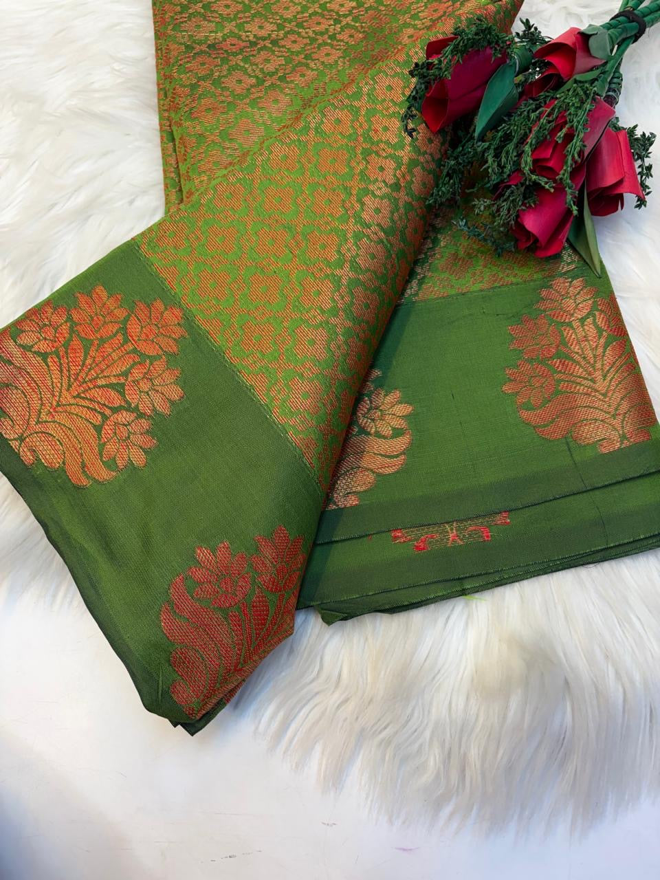 Banarasi Semi Silk Saree Lite Green -(KCSS53)