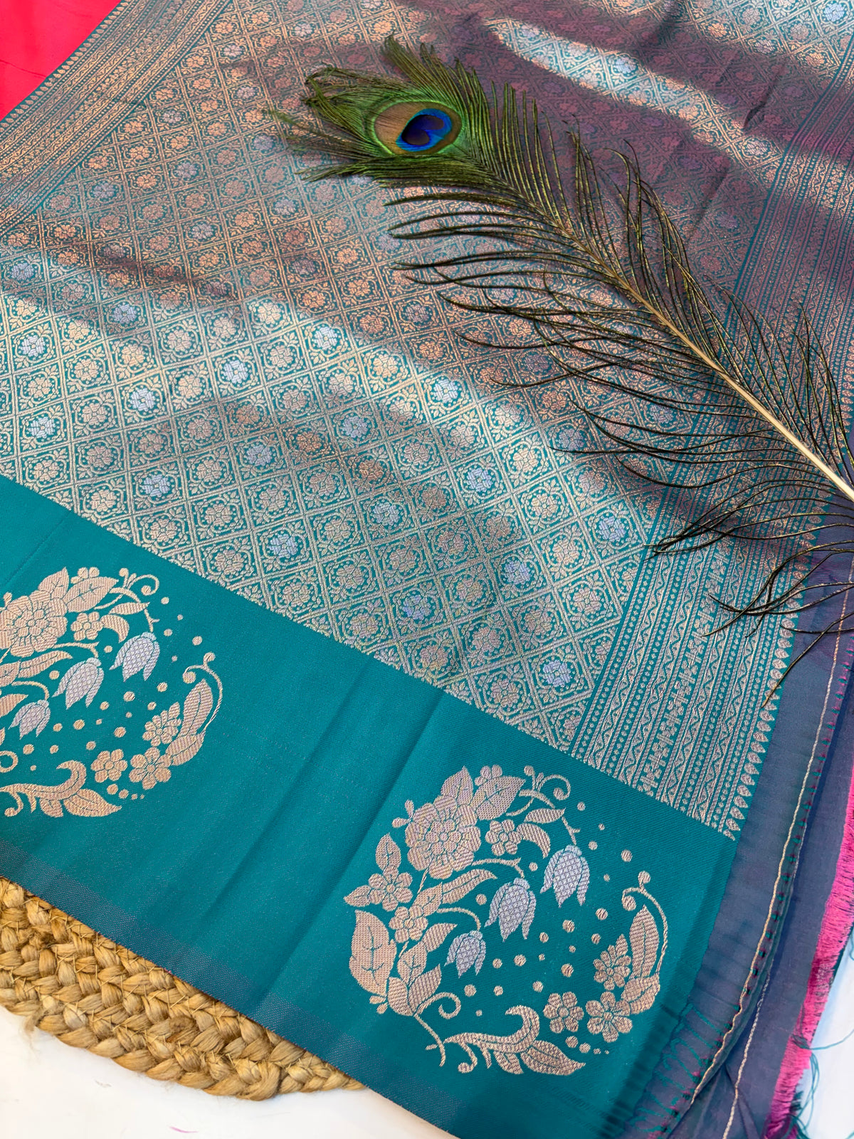 Soft Silk Saree Peaches PinkColour With BlueBorder -(KCSSS10)