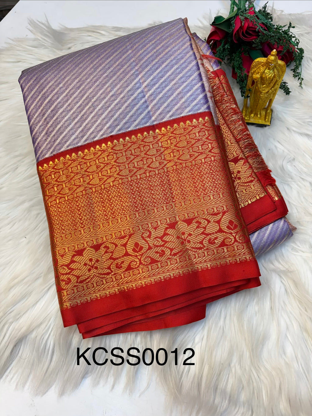 Parallel Lines Silk Saree Lavender Silk Saree With Red Border - (KCSS0012