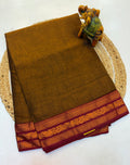 Kanchi cotton saree Mustard and Contrast Maroon Border - KCKCS002