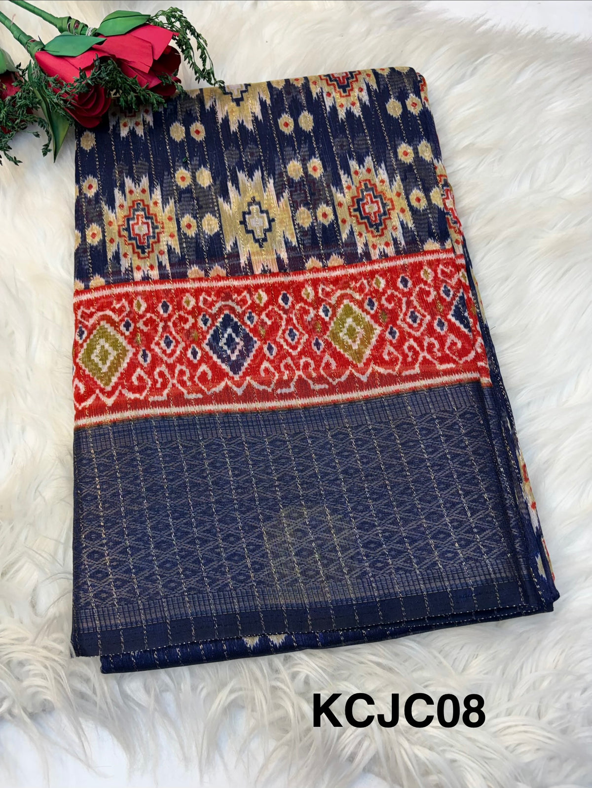 Fancy cotton blend saree with blouse and budget-friendly pricing (KCJC08)