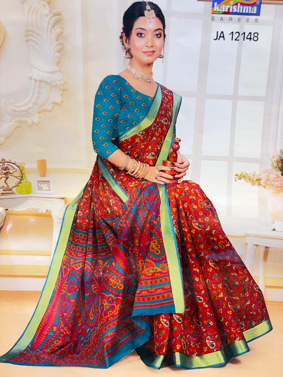 Karishma Cotton Saree with Blouse and Gorgeous look.(KCKC18)