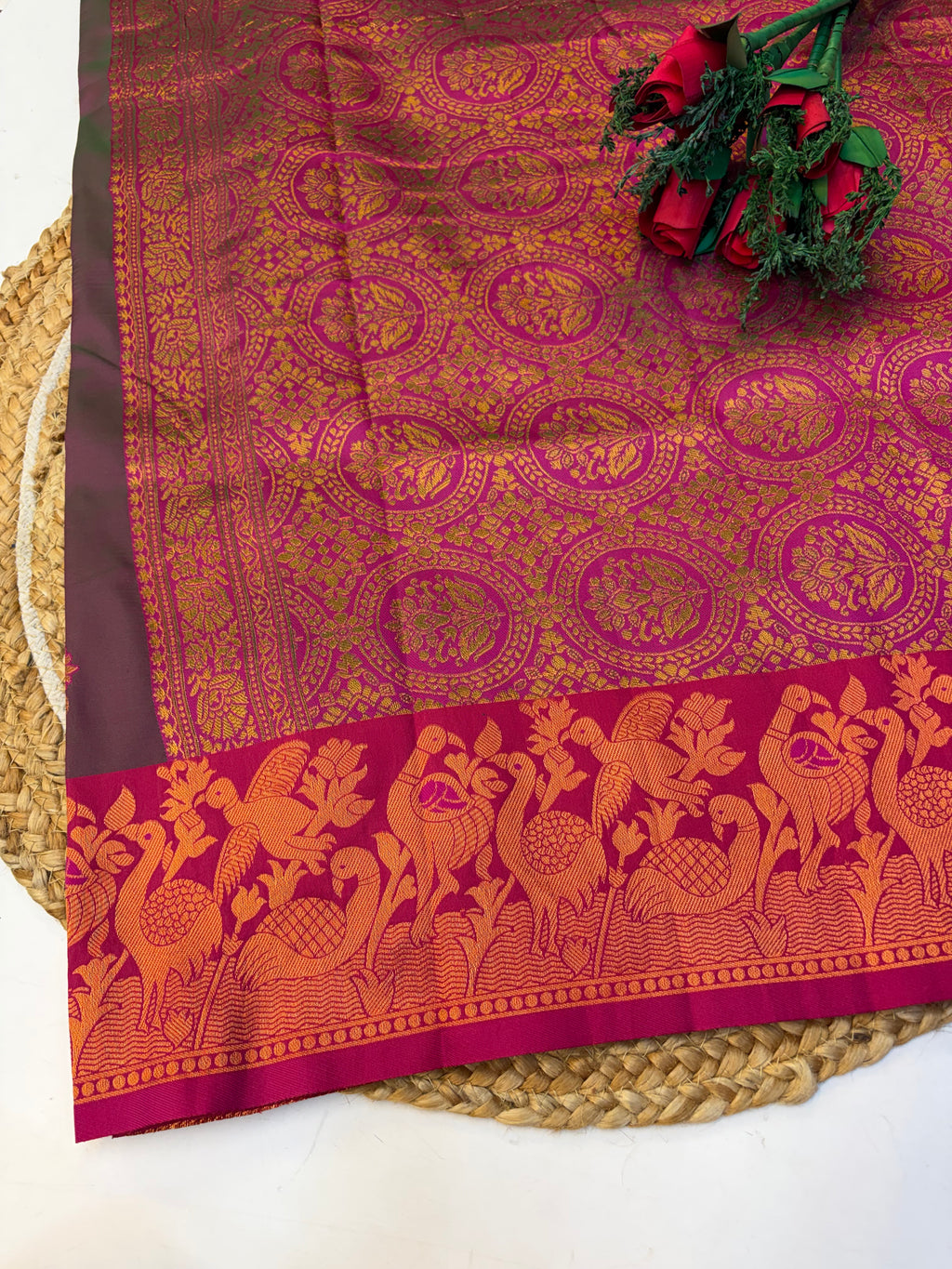Soft Silk Saree Pastel Onion Pink Colour With Blue Border -(KCSSS15)