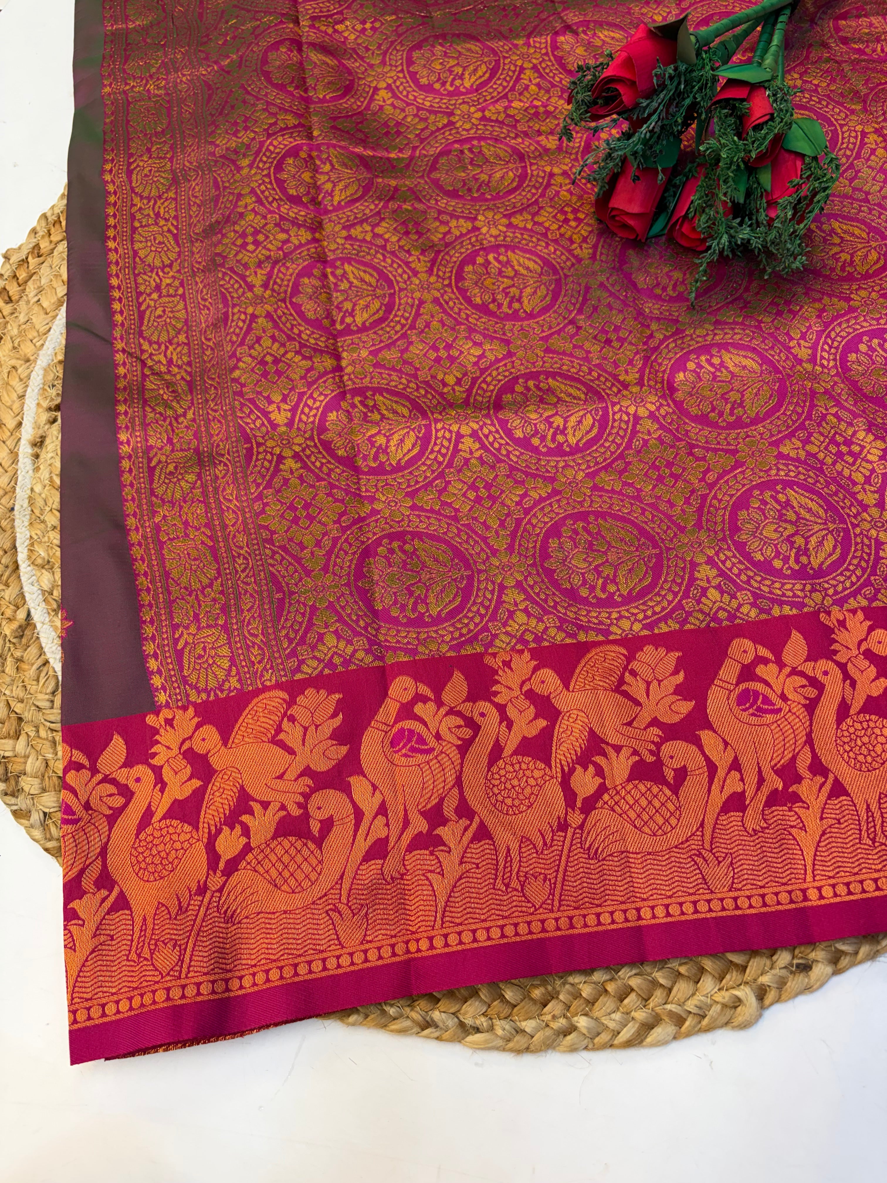 Soft Silk Saree Pastel Onion Pink Colour With Blue Border -(KCSSS15)