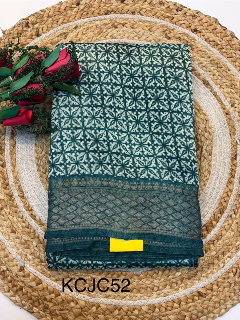 Fancy Cotton Blend Saree With Blouse, Fabulous Look and Budget-friendly pricing.(KCJC52)