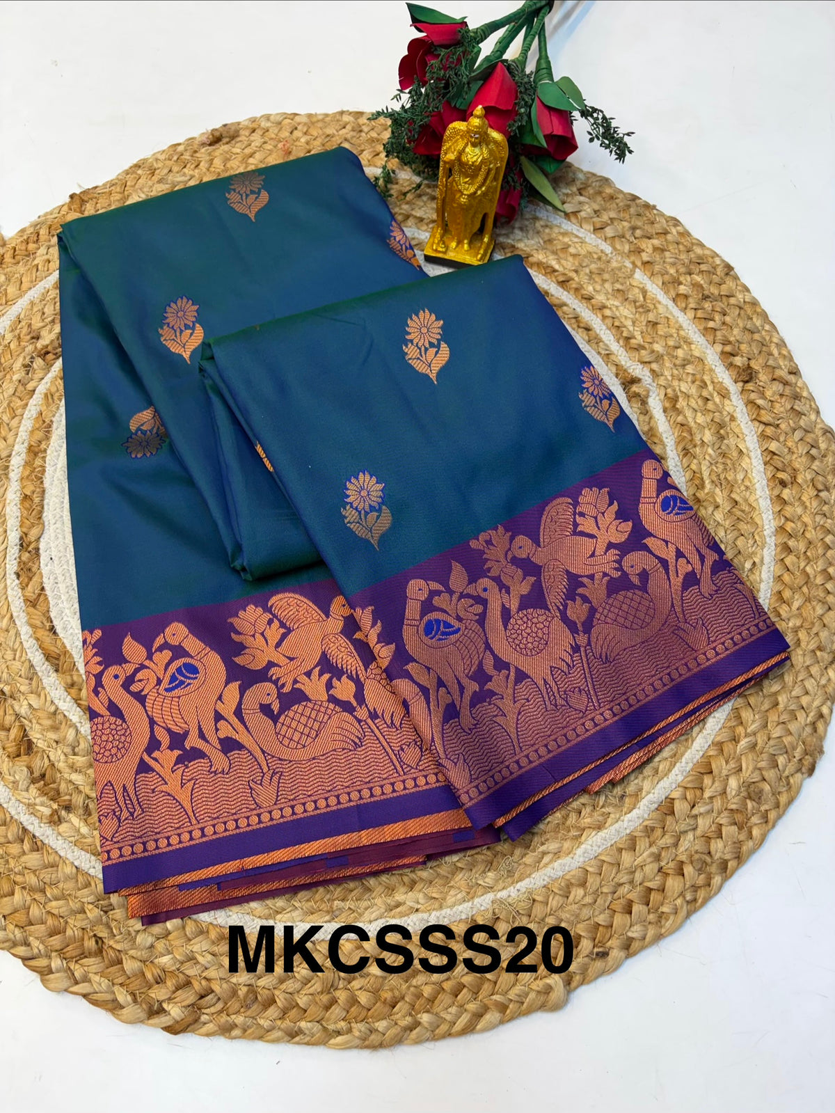Soft Silk Saree Peacock blue Colour With Blue Border -(KCSSS20)