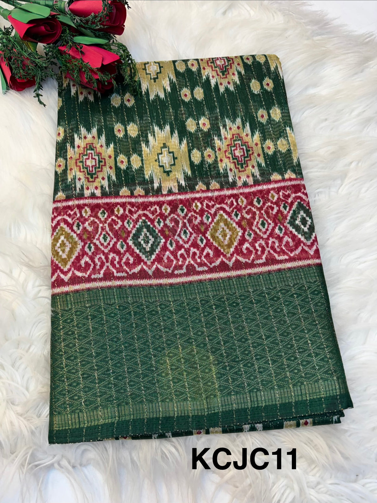 Fancy cotton blend saree with blouse and budget-friendly pricing (KCJC11)