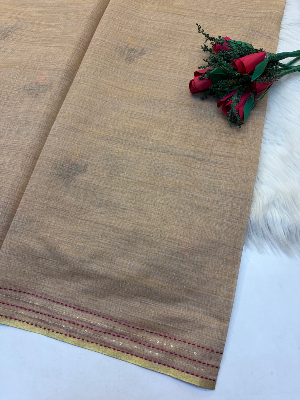 Lenin Embroidery saree Light Pastel Creamish colour- KCLB002
