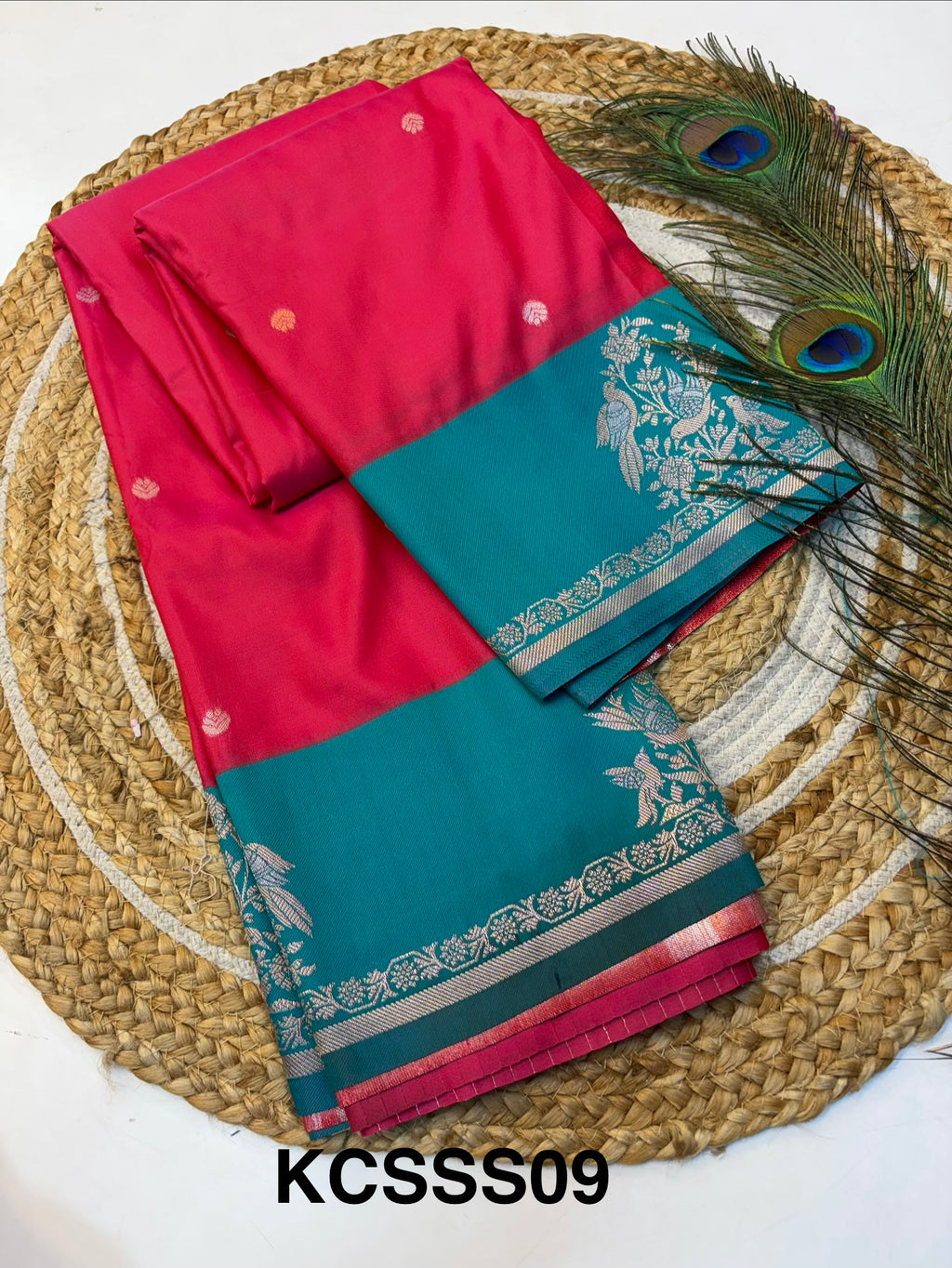 Soft Silk Saree Reddish Pink Colour With Blue Border -(KCSSS09)