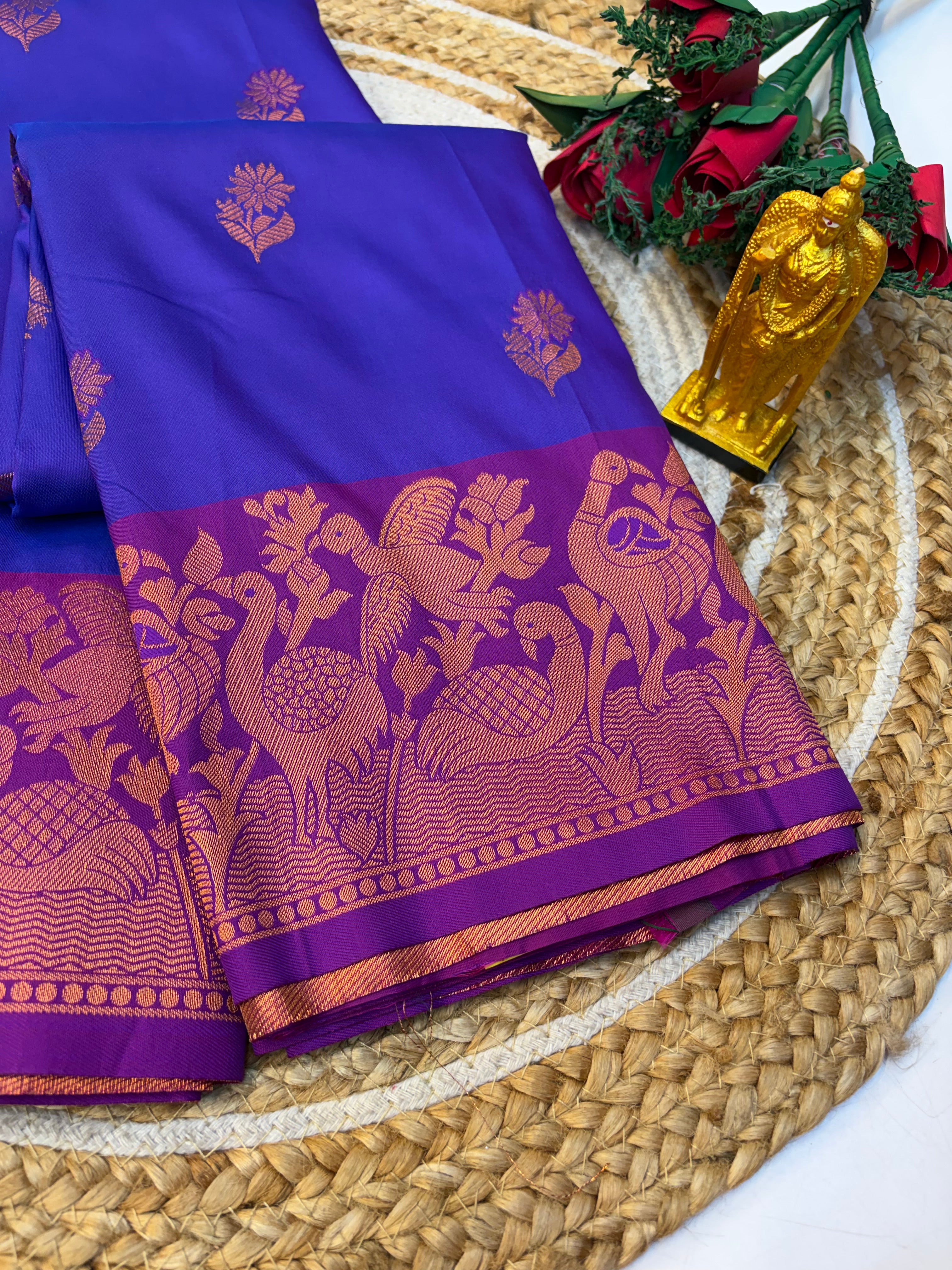 Soft Silk Saree Royal Blue Colour With Purple Border -(KCSSS19)
