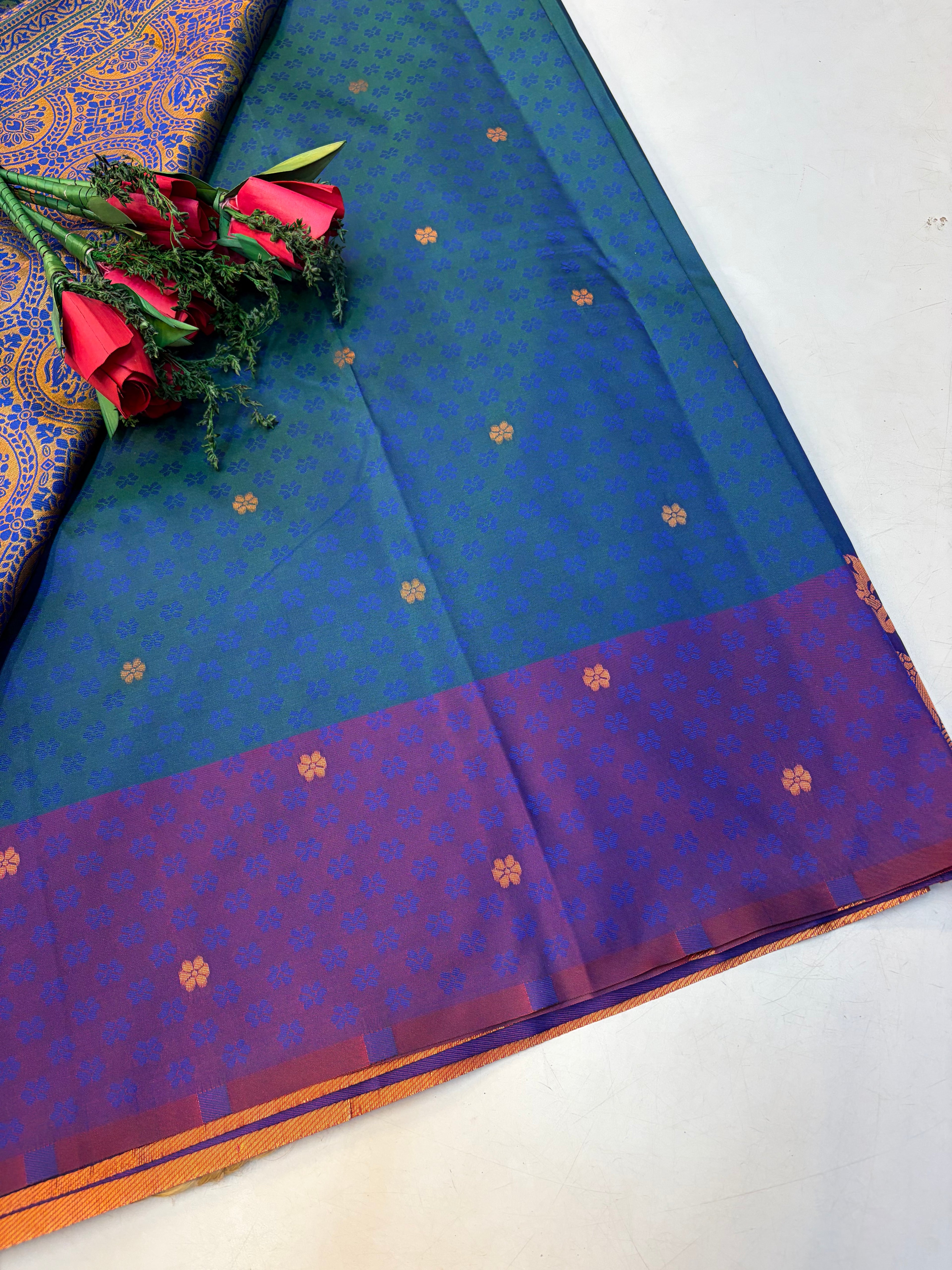 Soft Silk Saree Peacock blue Colour With Blue Border -(KCSSS20)