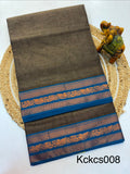 Kanchi cotton saree Grey and Contrast BlueBorder - KCKCS008
