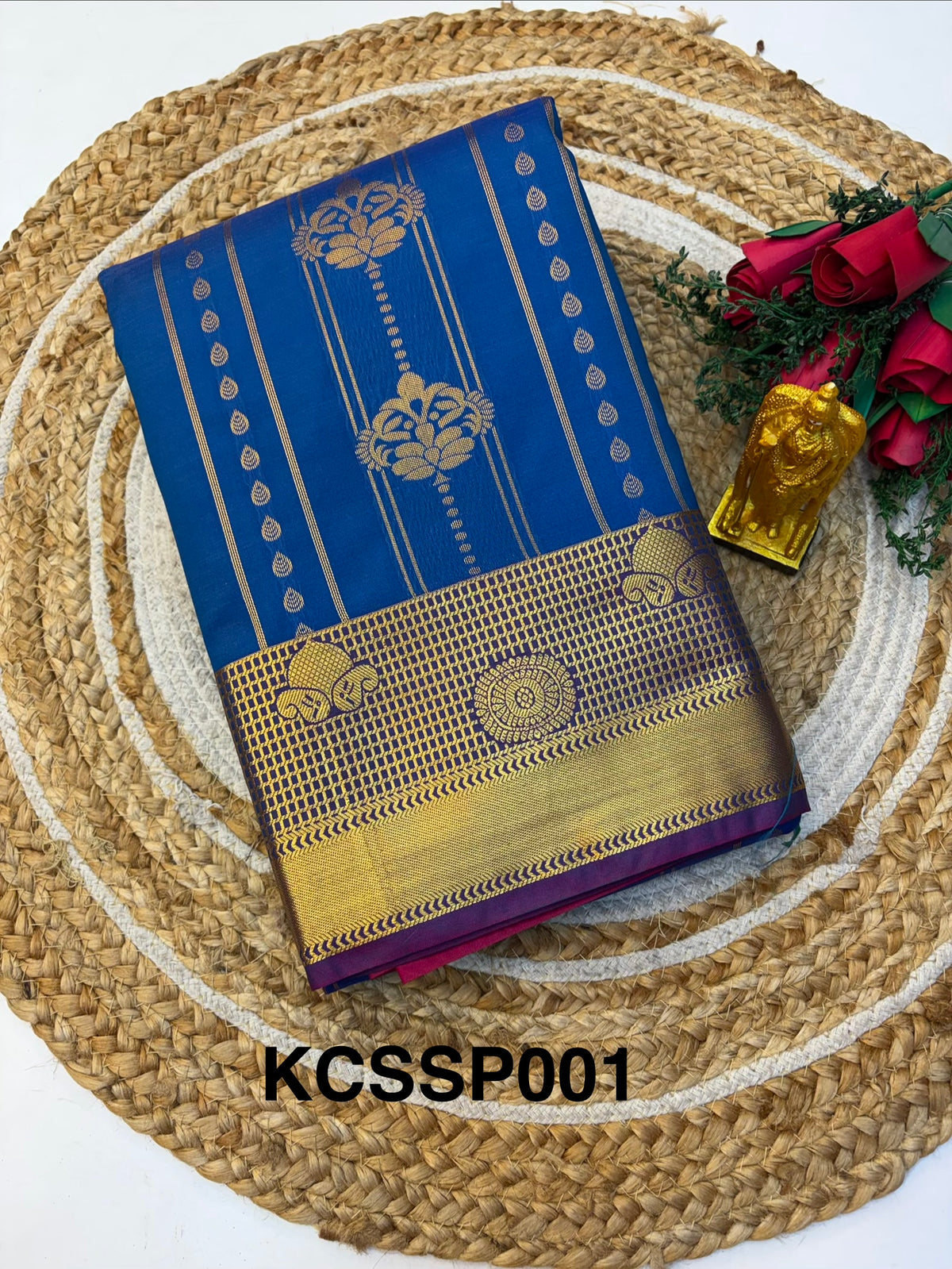 Silk Saree Pattu Dark Blue With Purple Border -(KCSSP001)