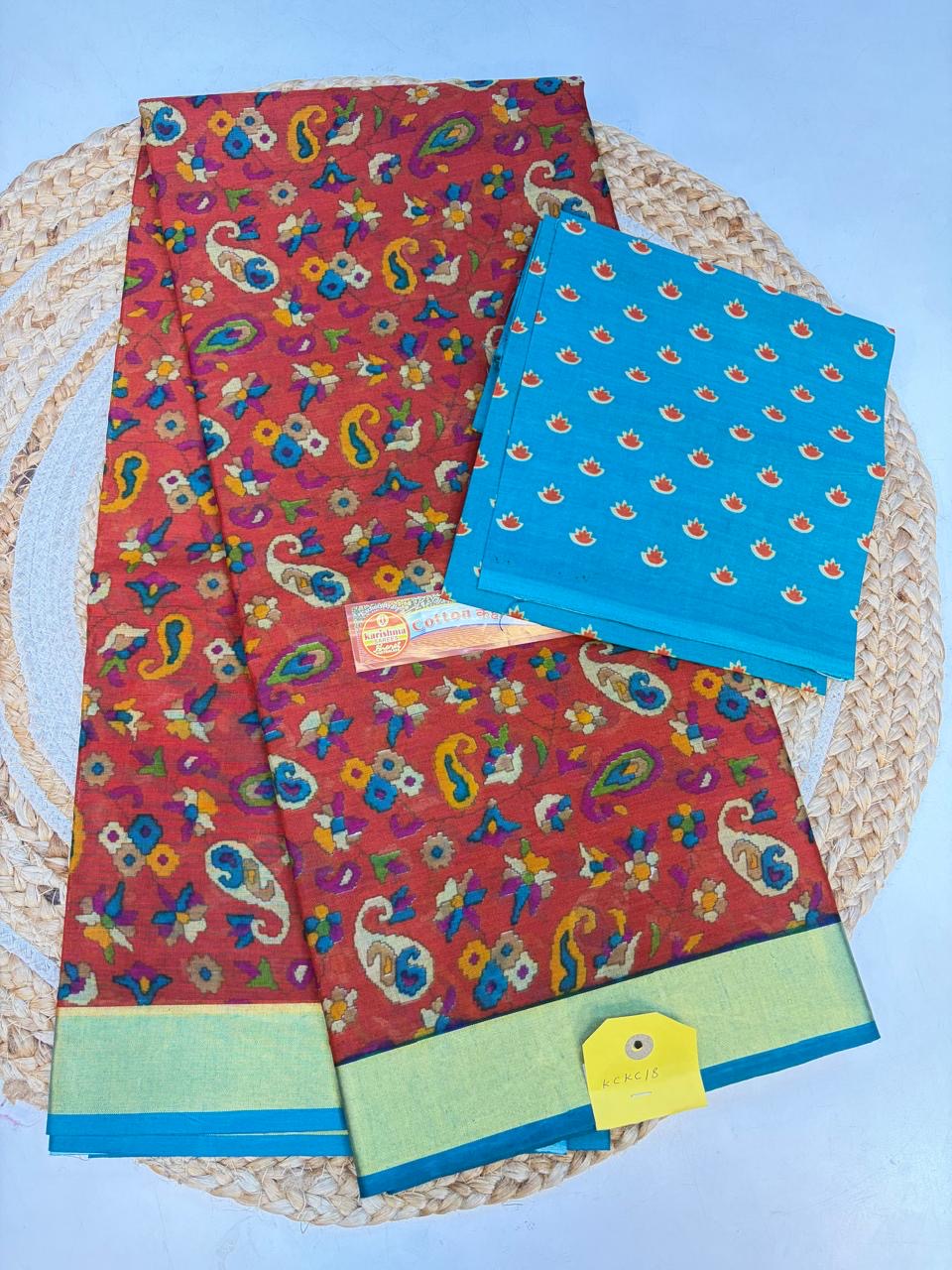 Karishma Cotton Saree with Blouse and Gorgeous look.(KCKC18)