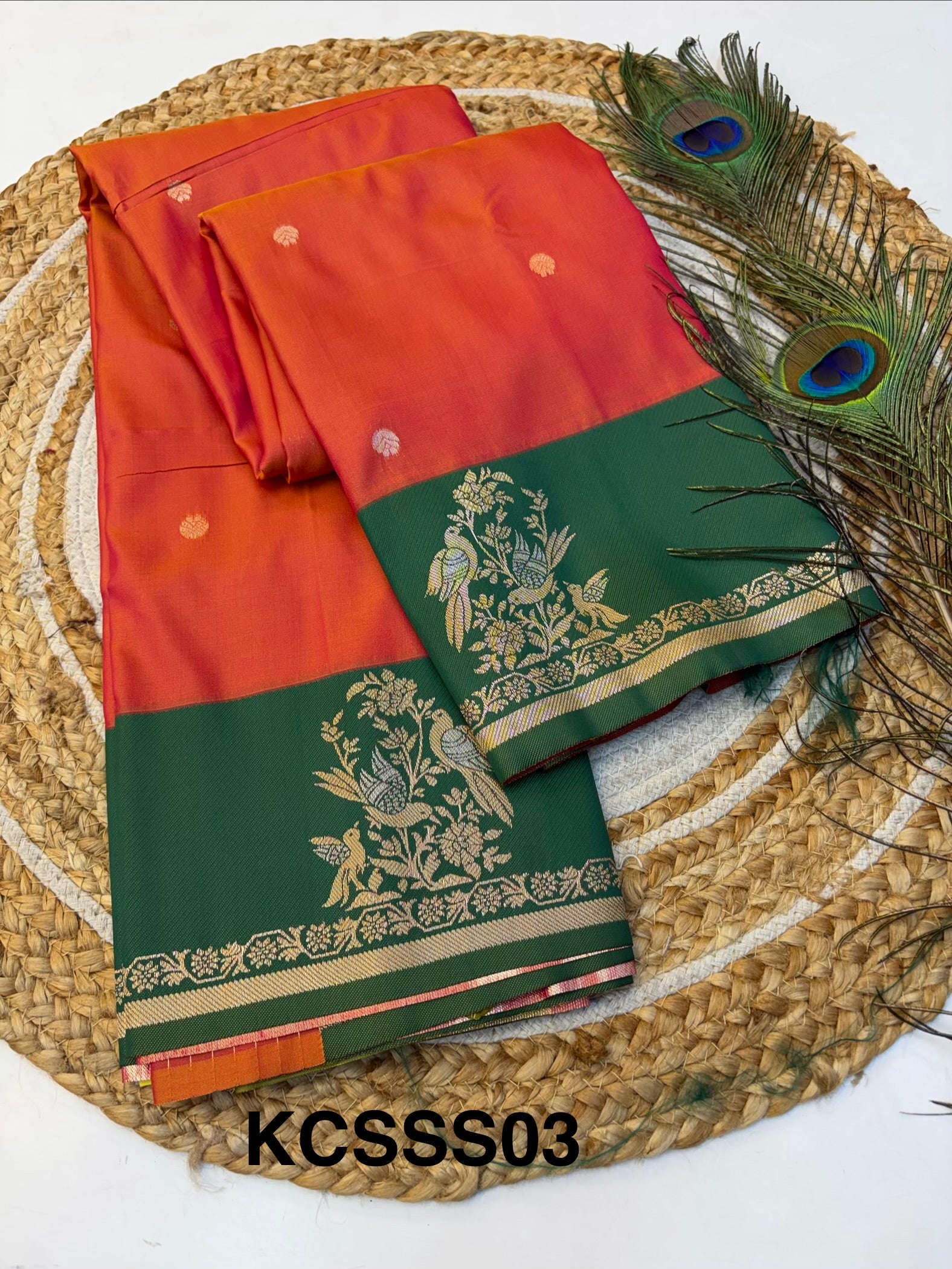 Soft Silk Saree Peachish Colour With Green Border -(KCSSS03)