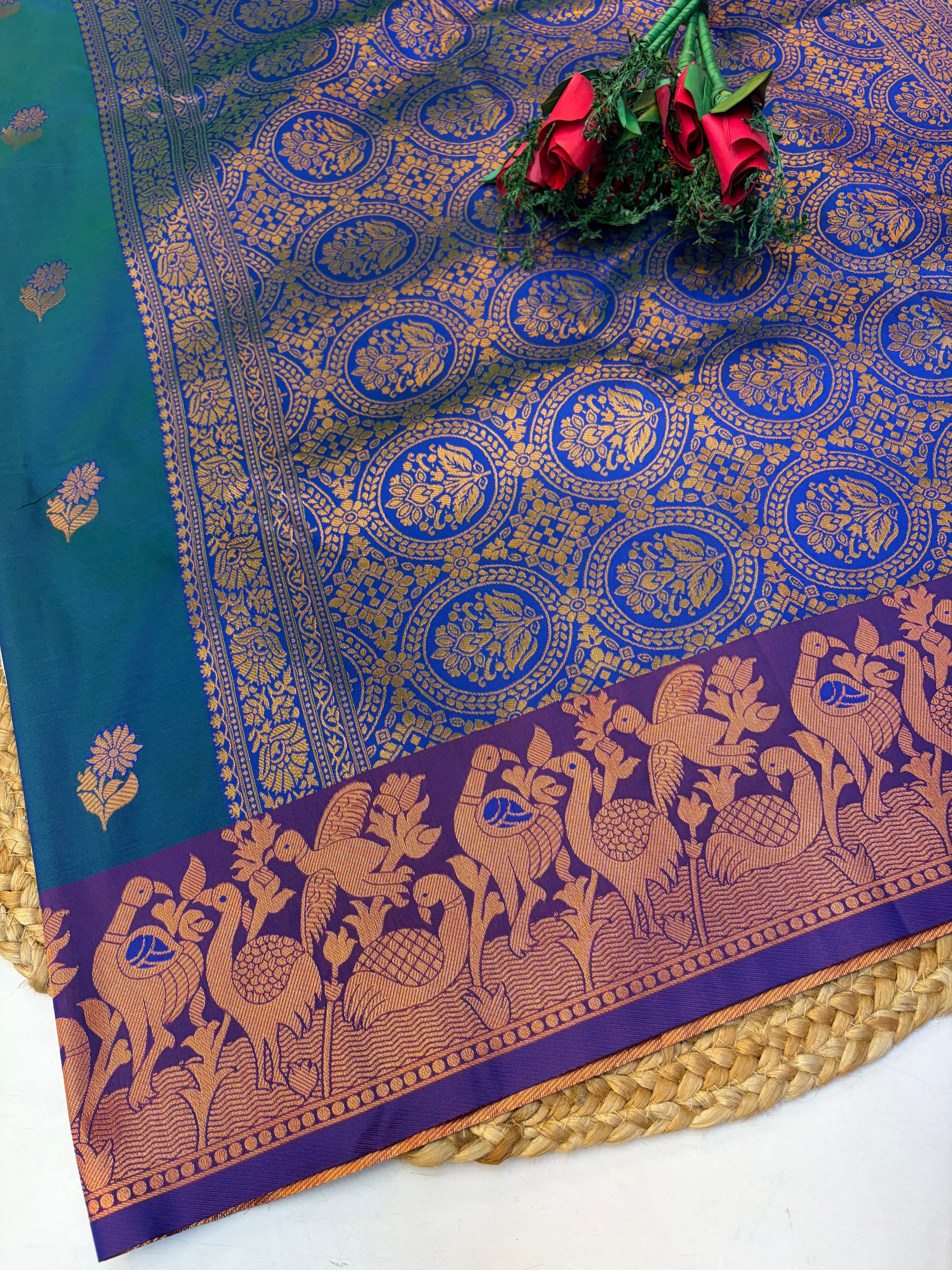 Soft Silk Saree Peacock blue Colour With Blue Border -(KCSSS20)