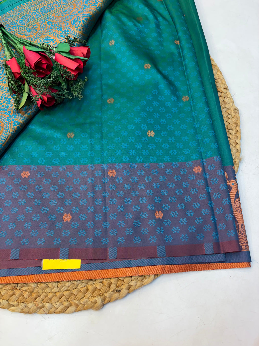 Soft Silk Saree Pastel Peacock Greenish Colour With Blue Border -(KCSSS18)