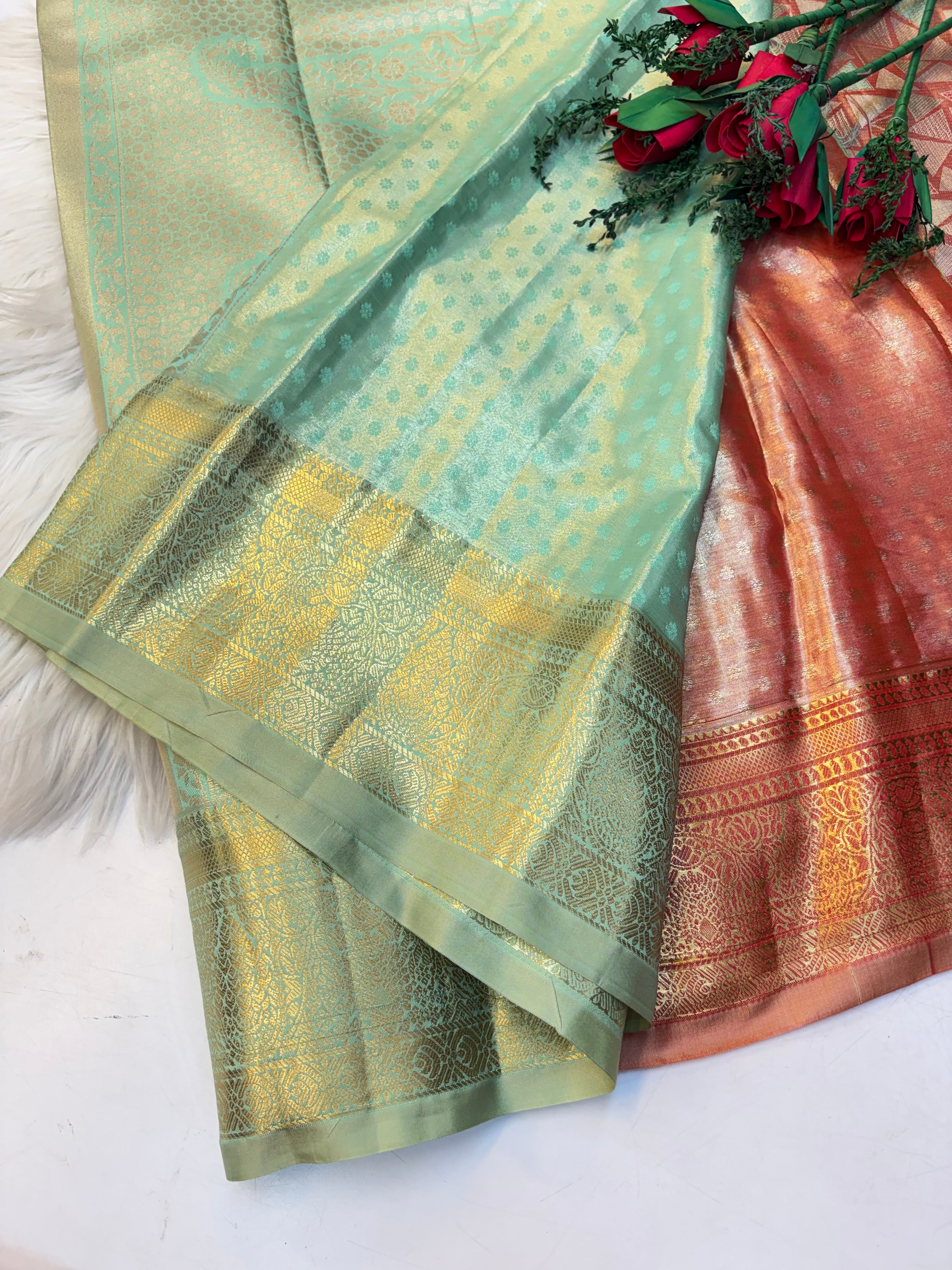 Geometric Silk Saree Onion Pink With  Apple Green Border  -(KCSS008) (Copy 2)