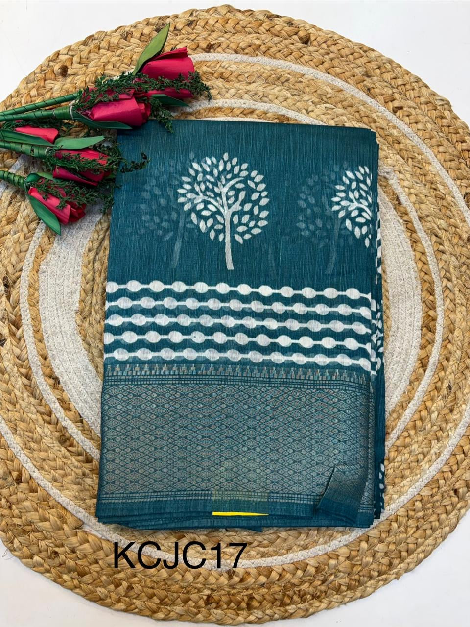 Fancy Cotton Blend Saree With Blouse, Fabulous Look and Budget-friendly pricing.(KCJC17)