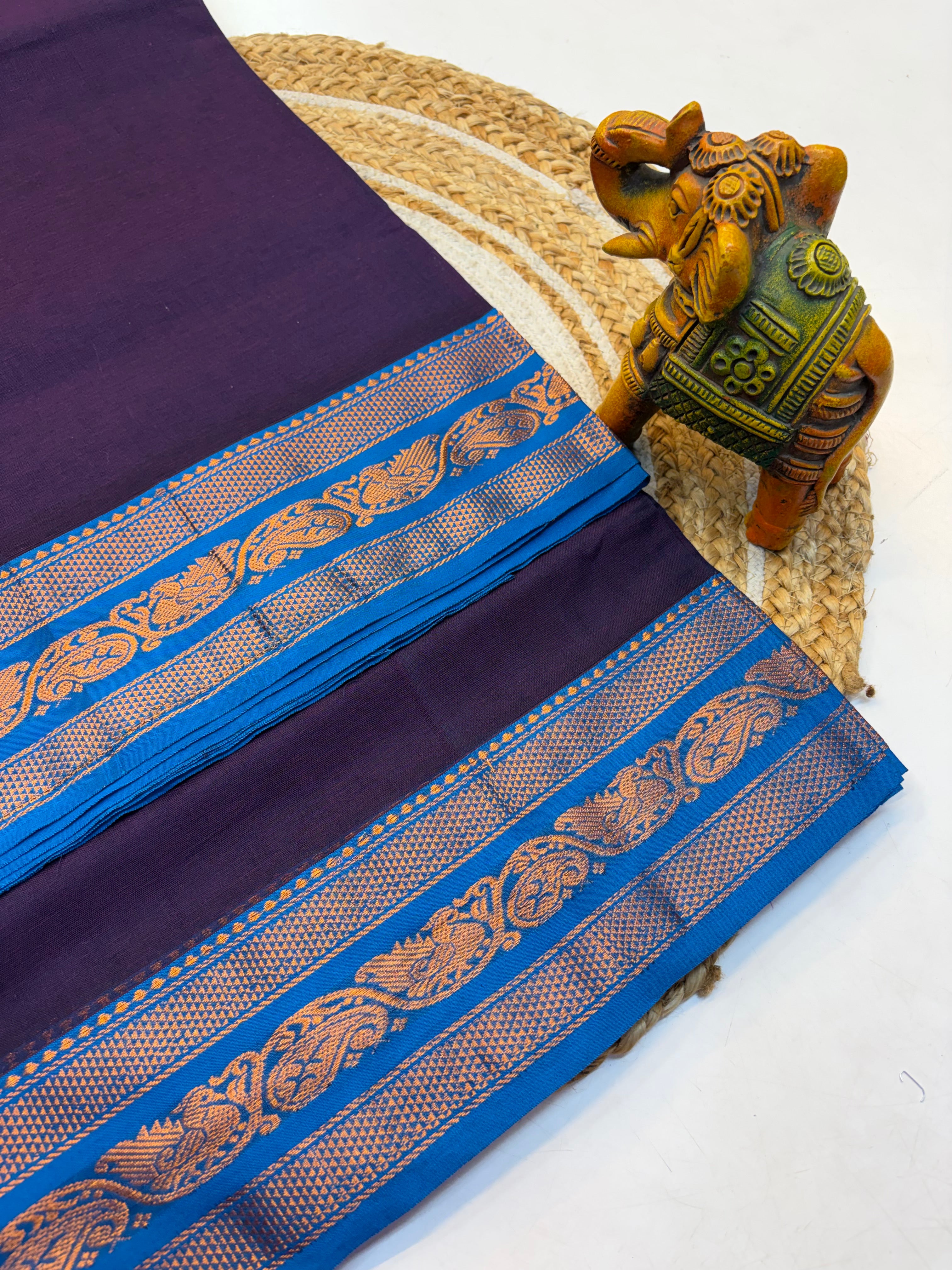 Kanchi cotton saree Violet and Contrast blue Border - KCKCS006