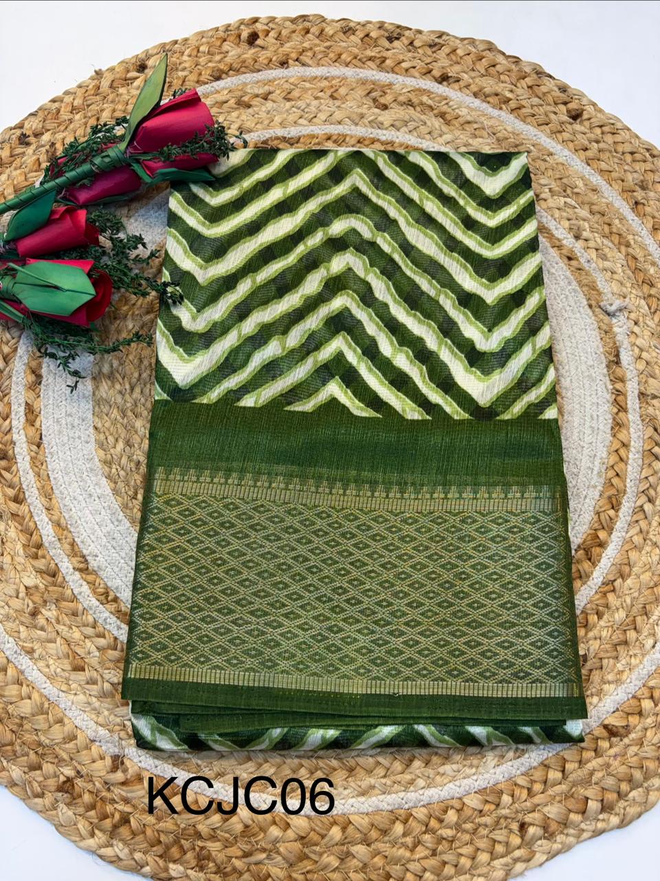 Fancy Cotton Blend Saree With Blouse, Fabulous Look and Budget-friendly pricing.(KCJC06)