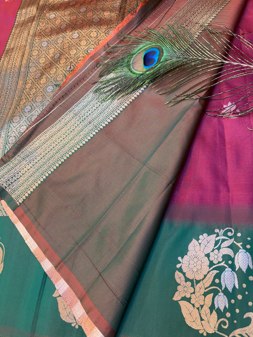 Soft Silk Saree Maroon  Colour With Dark Green Border -(KCSSS01)