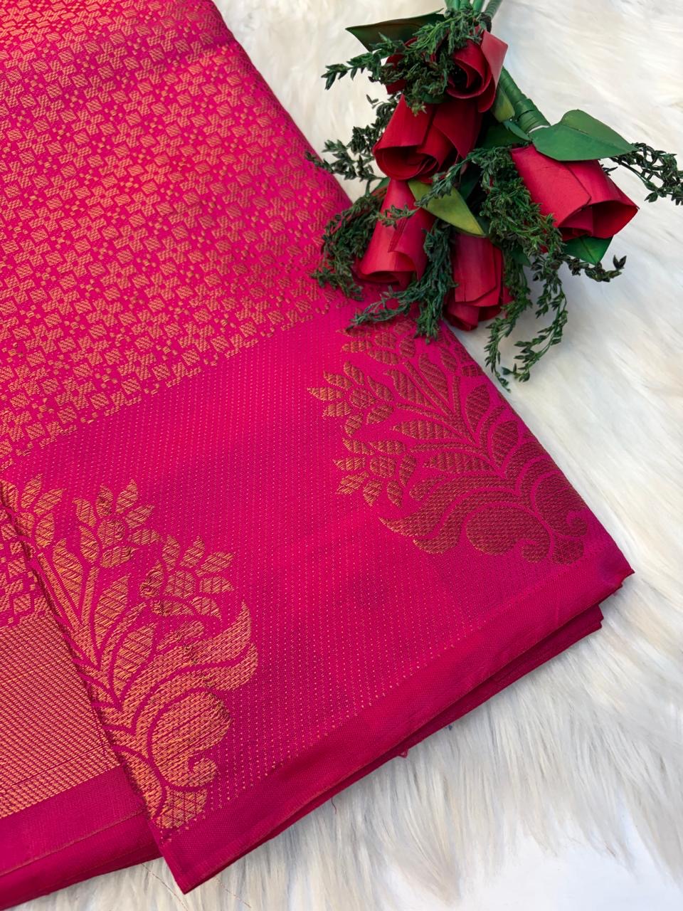 Banarasi Semi Silk Saree  Rani pink -(KCSS54)