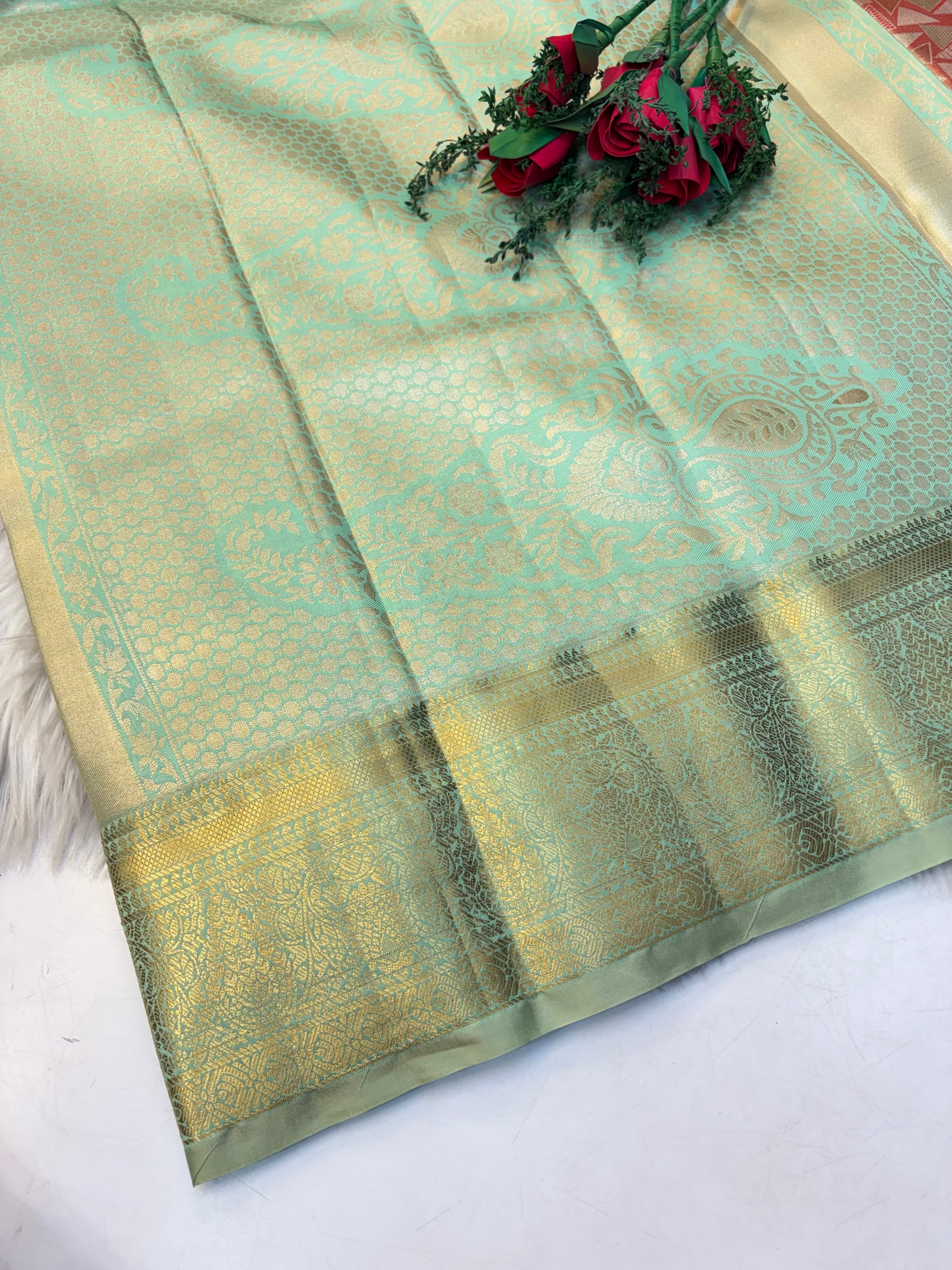 Geometric Silk Saree Onion Pink With  Apple Green Border  -(KCSS008) (Copy 2)