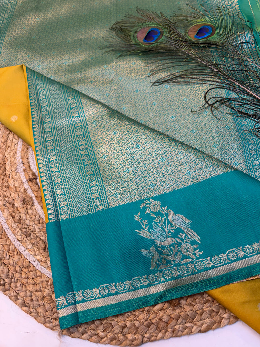 Soft Silk Saree Yellow Colour With Blue Border -(KCSSS08)
