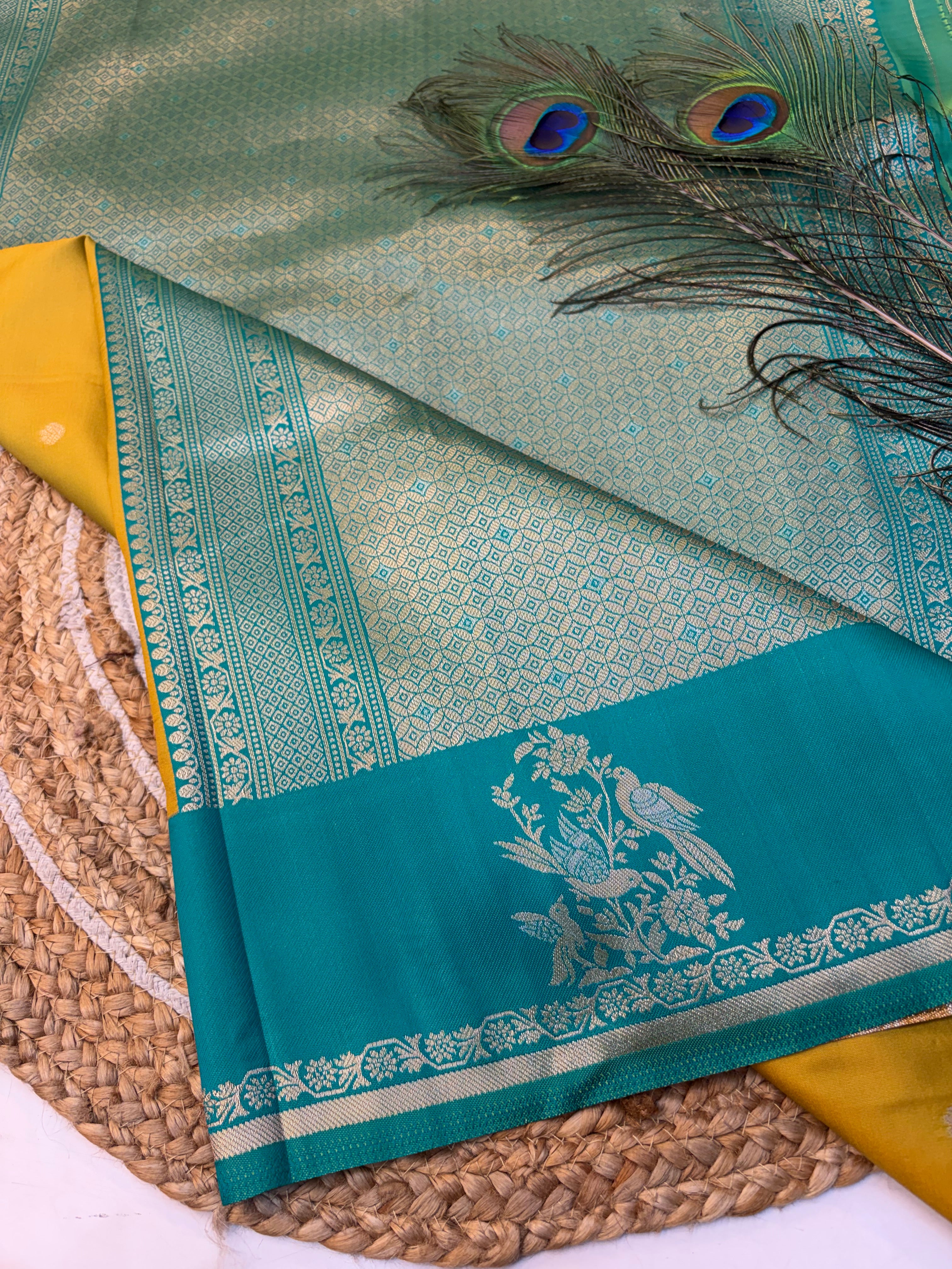 Soft Silk Saree Yellow Colour With Blue Border -(KCSSS08)