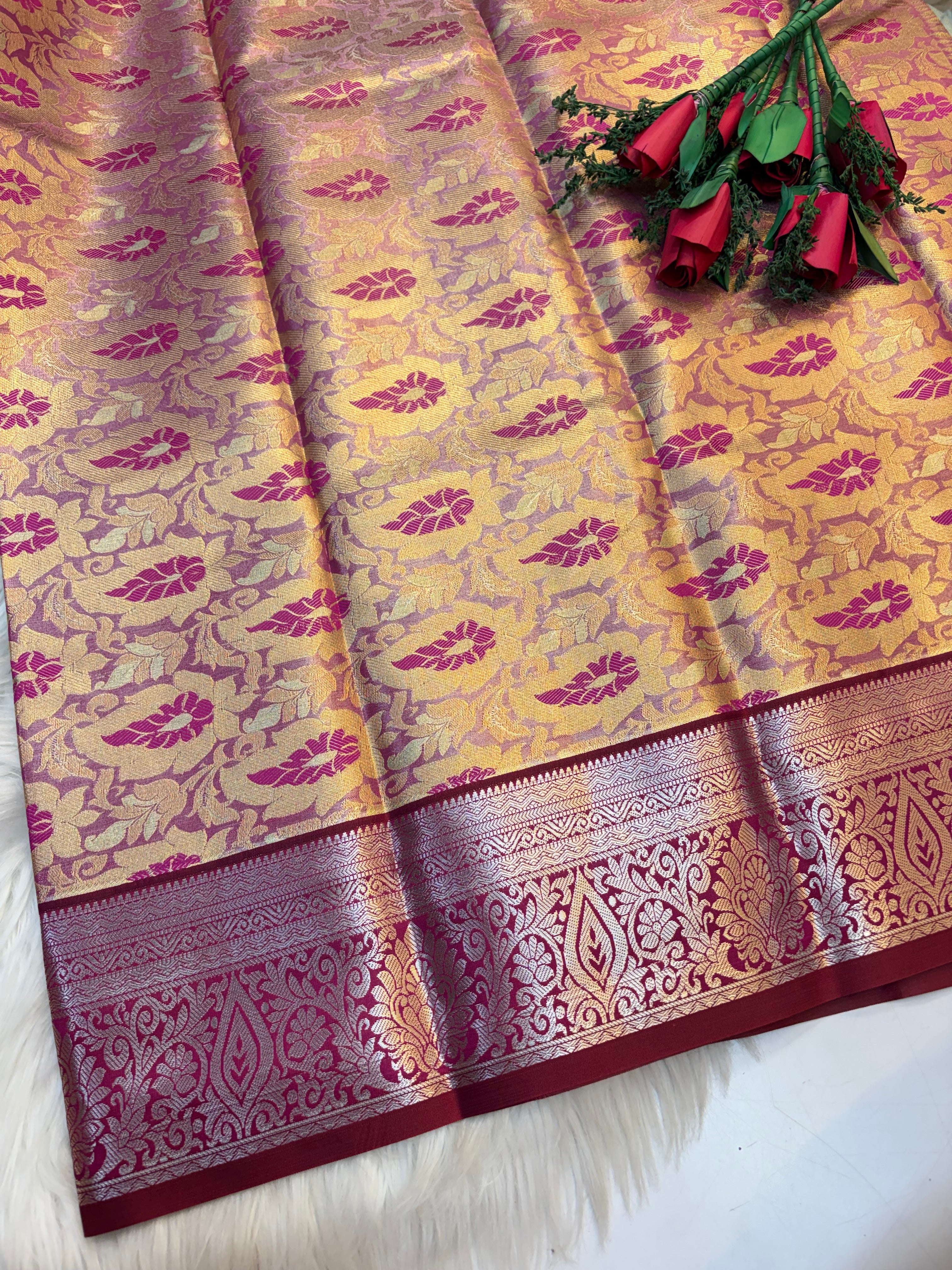 Checked Silk Saree Sky Blue with Rani pink contrast Border -KCSS001 (Copy)