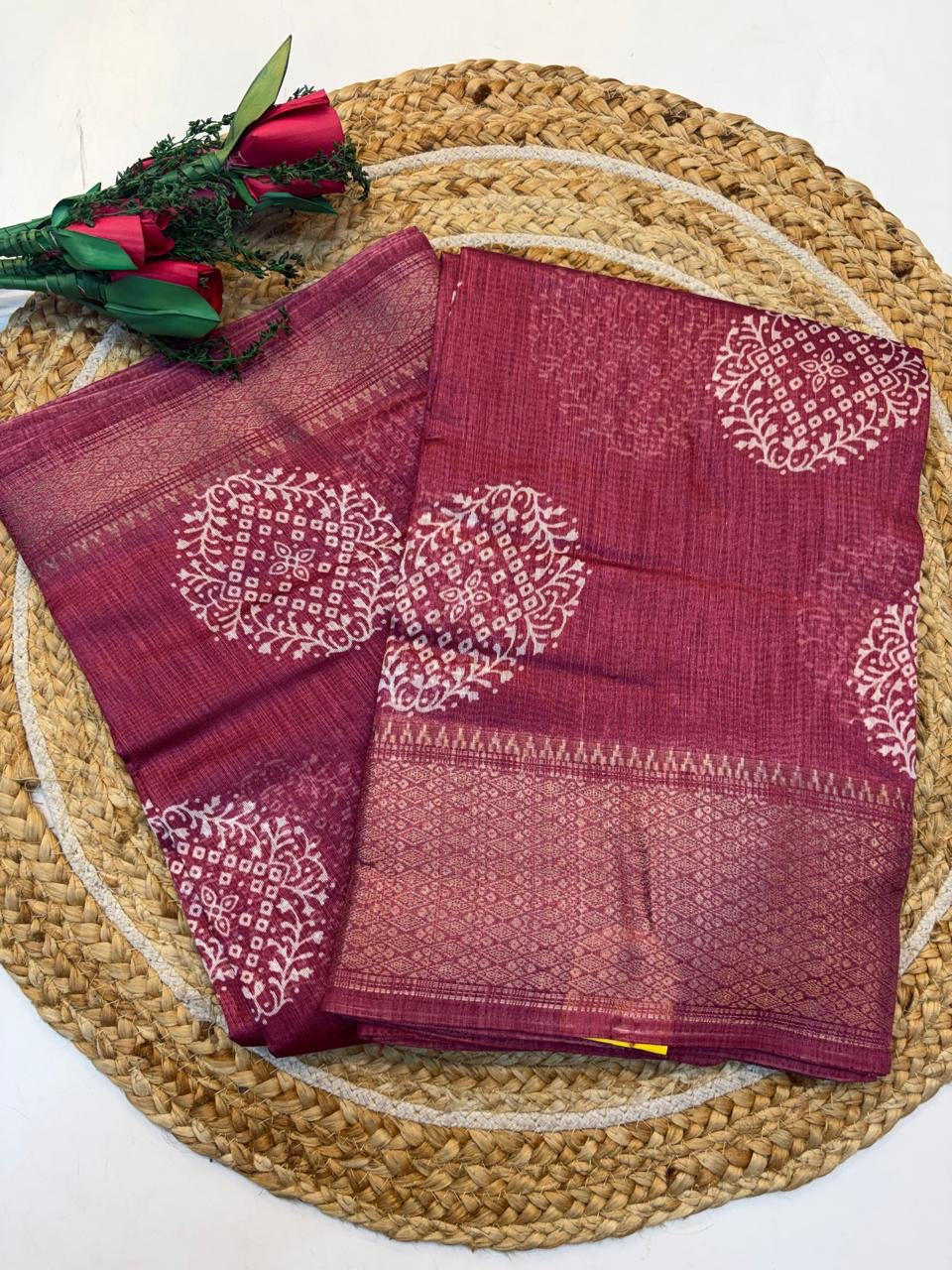 Fancy Cotton Blend Saree With Blouse, Fabulous Look and Budget-friendly pricing.(KCJC04)