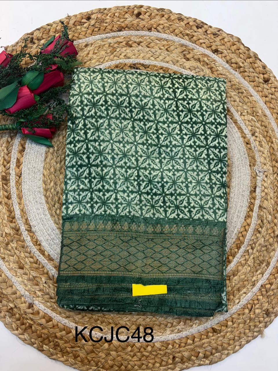 Fancy Cotton Blend Saree With Blouse, Fabulous Look and Budget-friendly pricing.(KCJC48)