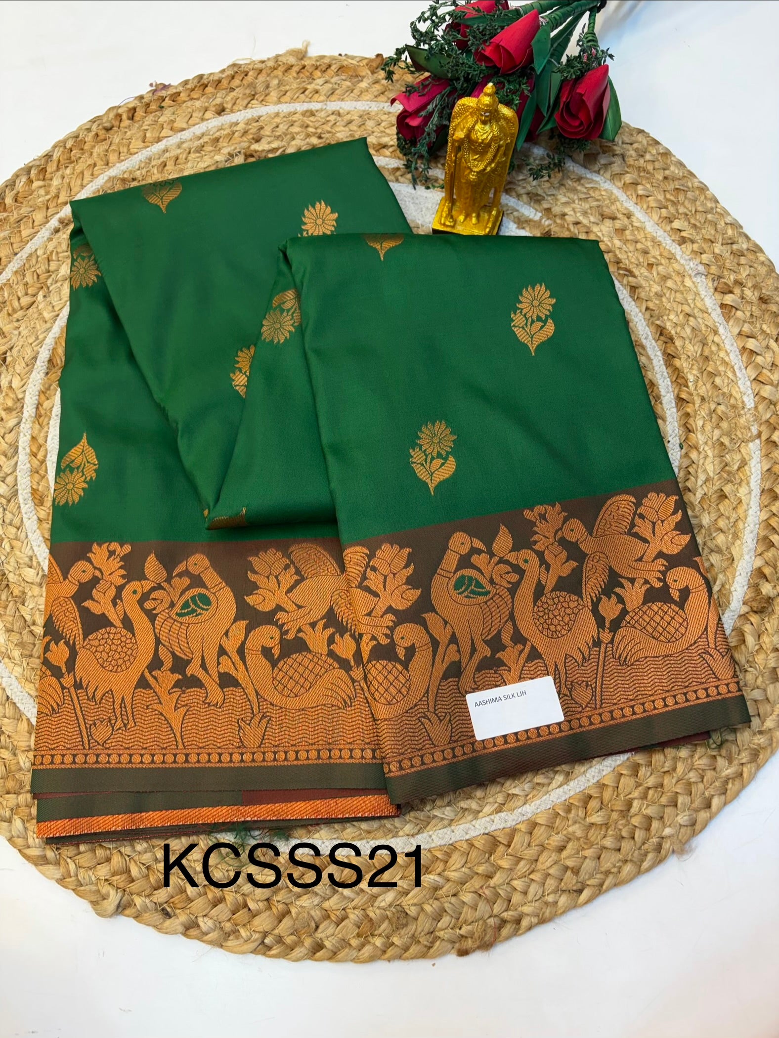 Soft Silk Saree Normal Green Colour With Green Border -(KCSSS21)