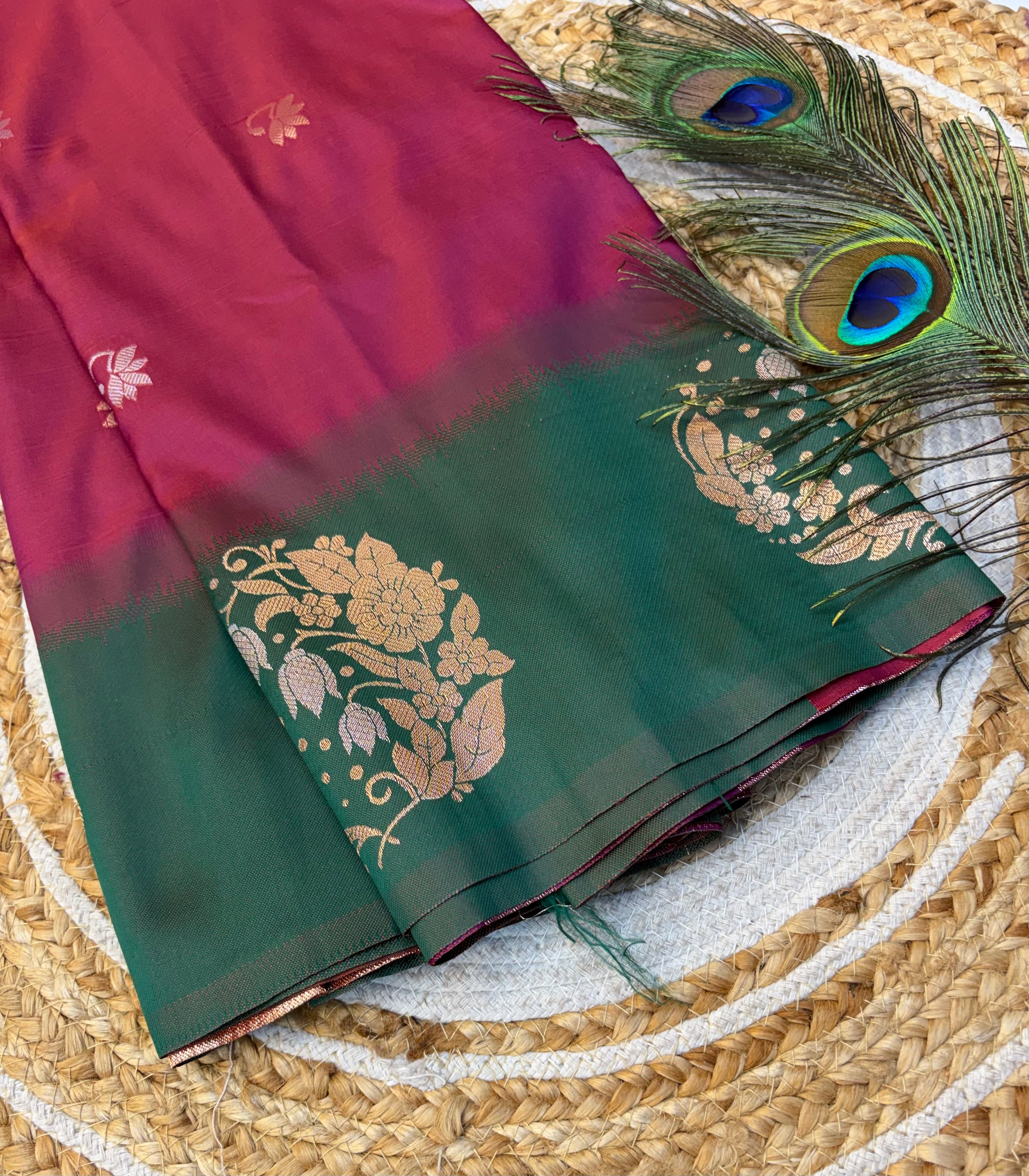 Soft Silk Saree Maroon  Colour With Dark Green Border -(KCSSS01)