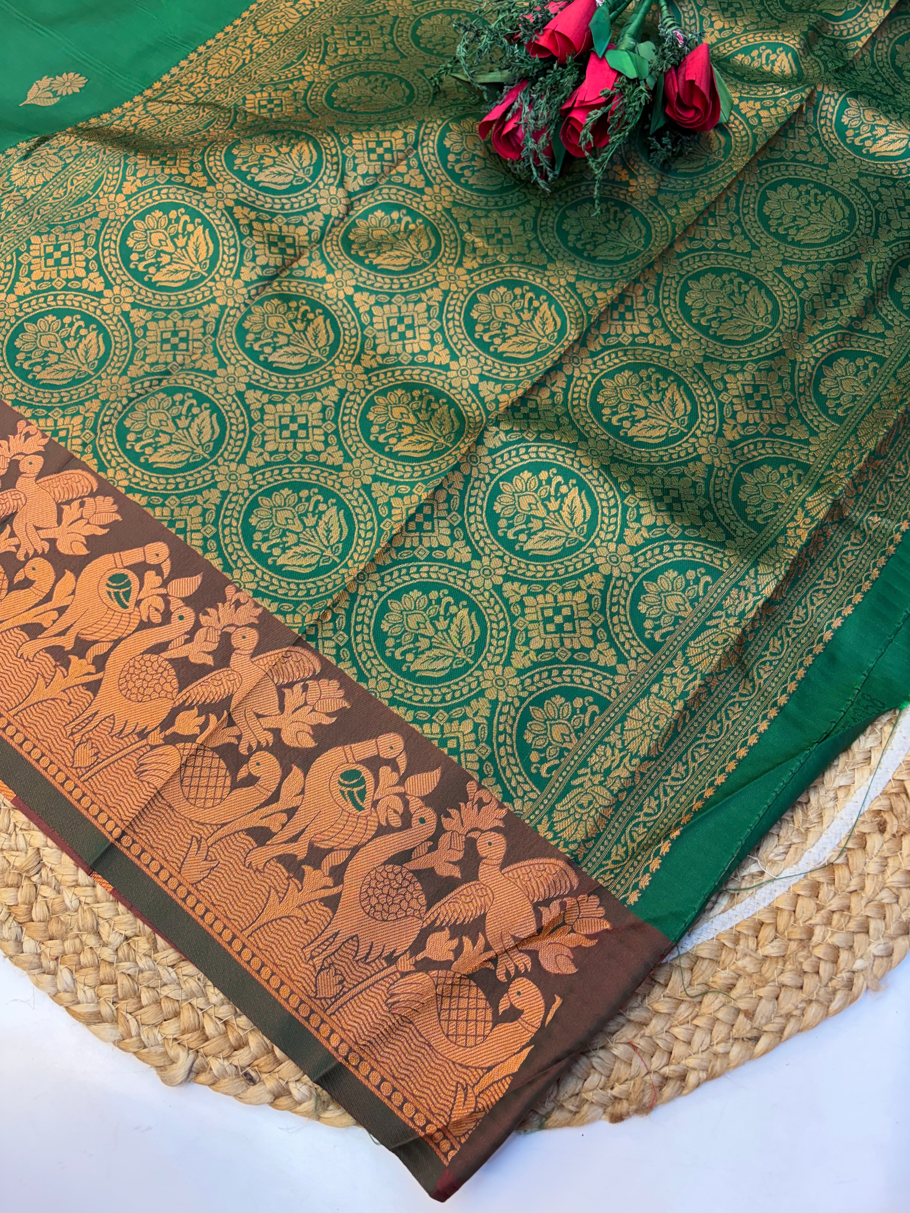 Soft Silk Saree Normal Green Colour With Green Border -(KCSSS21)