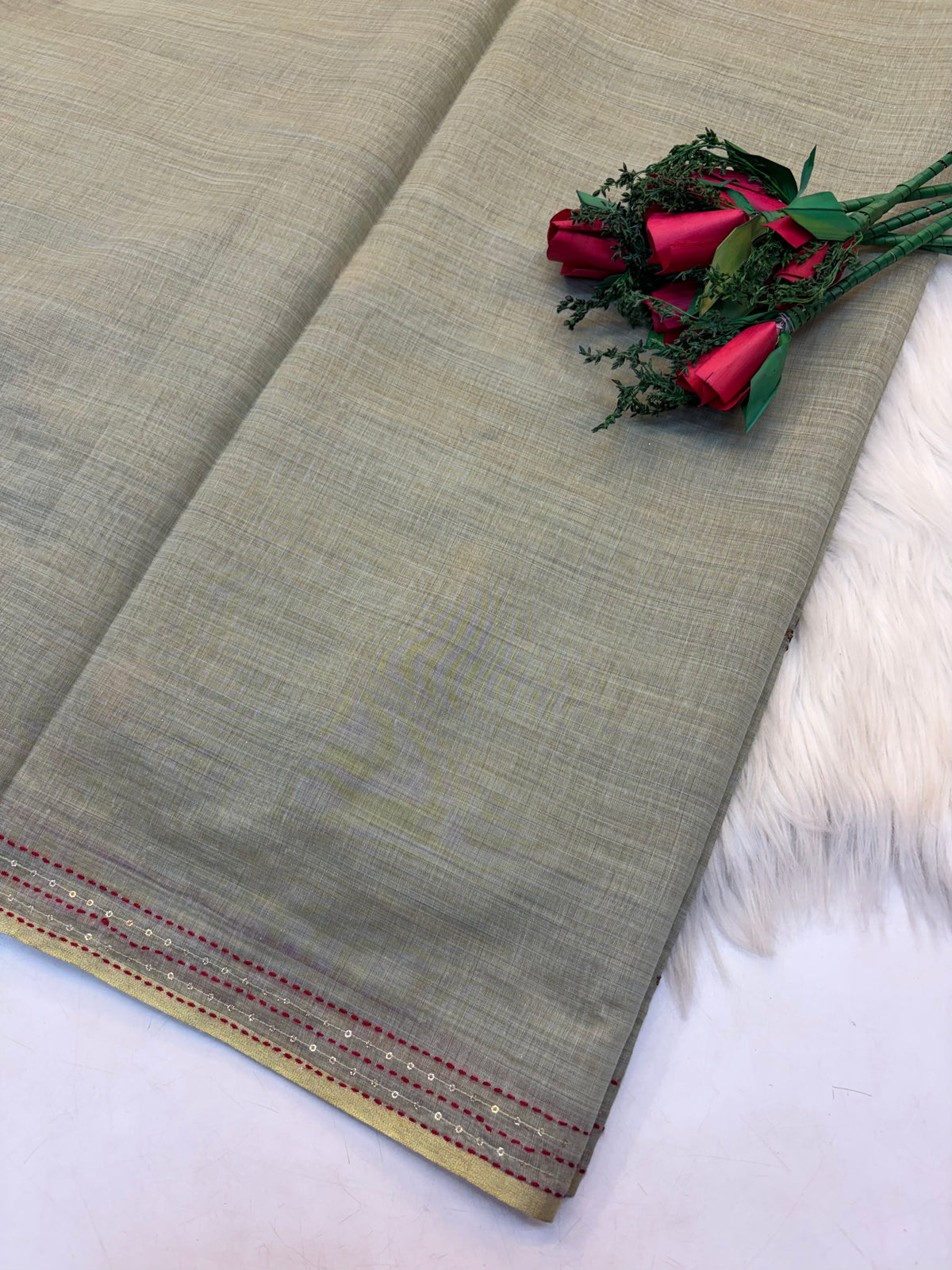 Lenin Embroidery saree Light Pastel Green  colour- KCLB005
