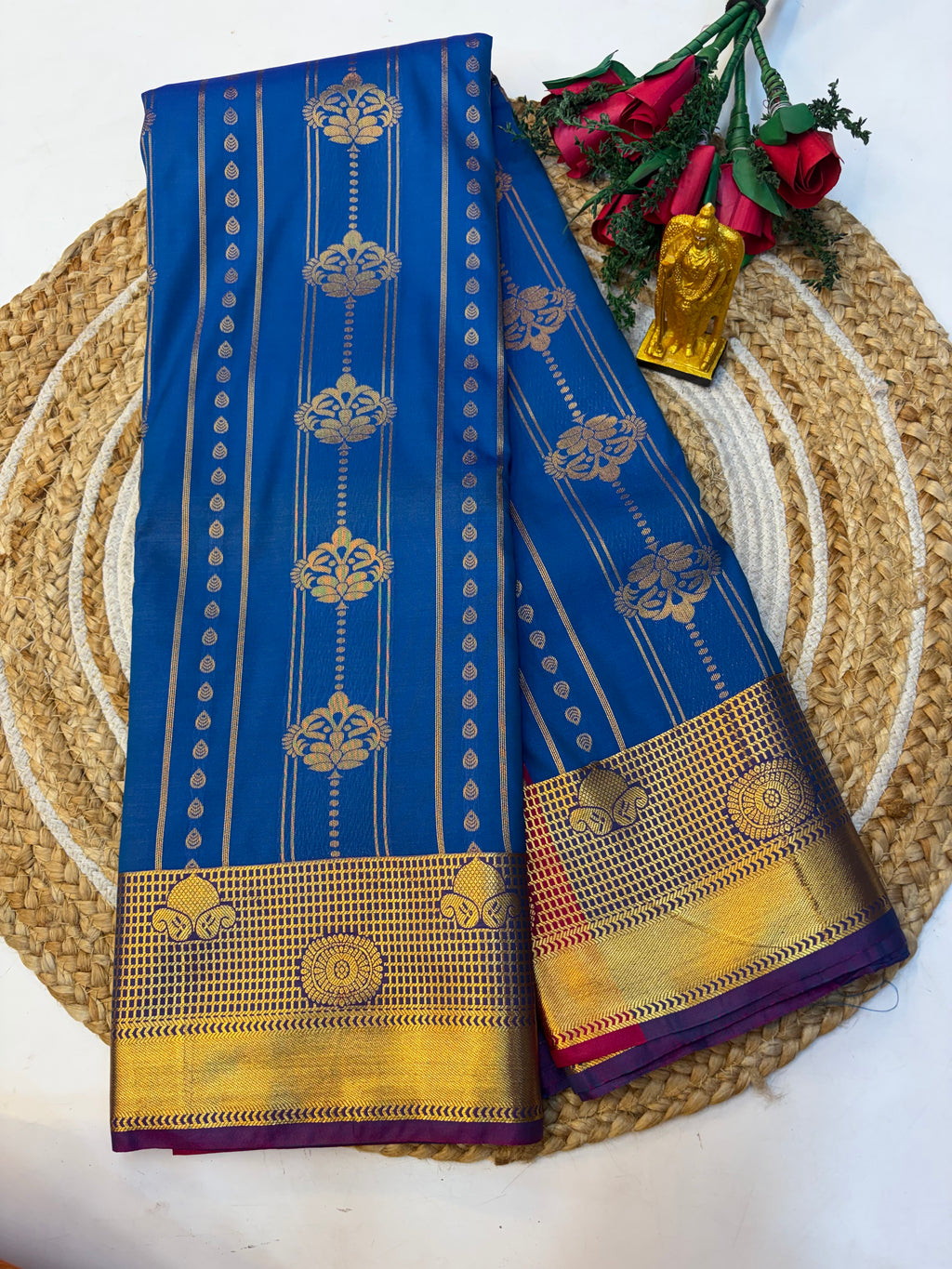 Silk Saree Pattu Dark Blue With Purple Border -(KCSSP001)