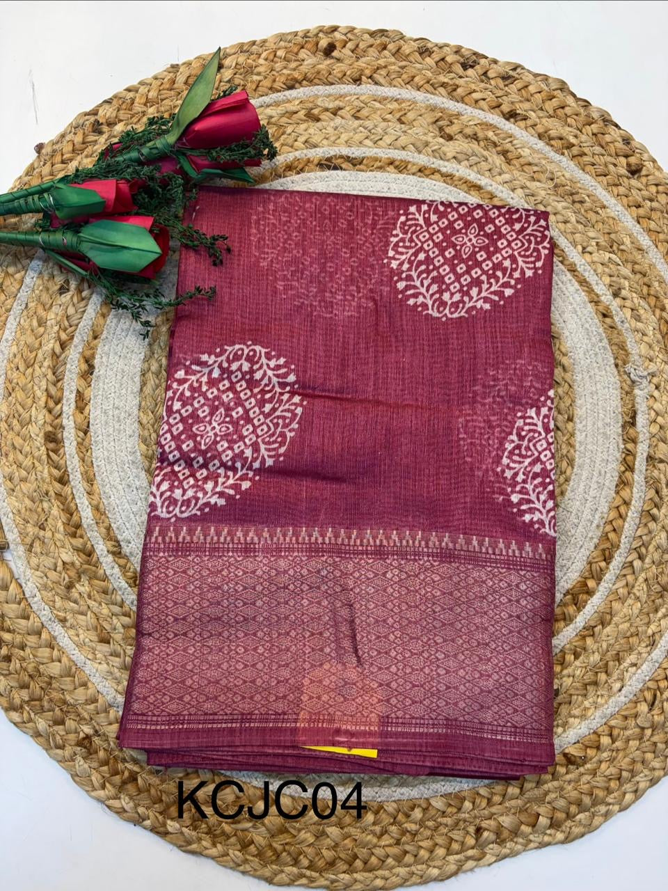 Fancy Cotton Blend Saree With Blouse, Fabulous Look and Budget-friendly pricing.(KCJC04)