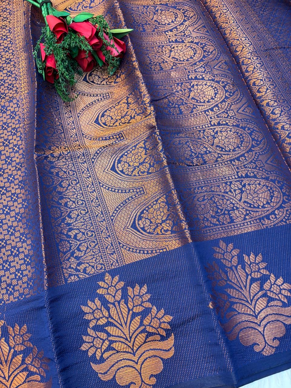 Banarasi Semi Silk Saree Navy Blue -(KCSS52)