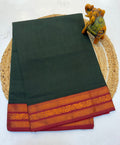 Kanchi cotton saree Bottle Green and Contrast Maroon Border - KCKCS001