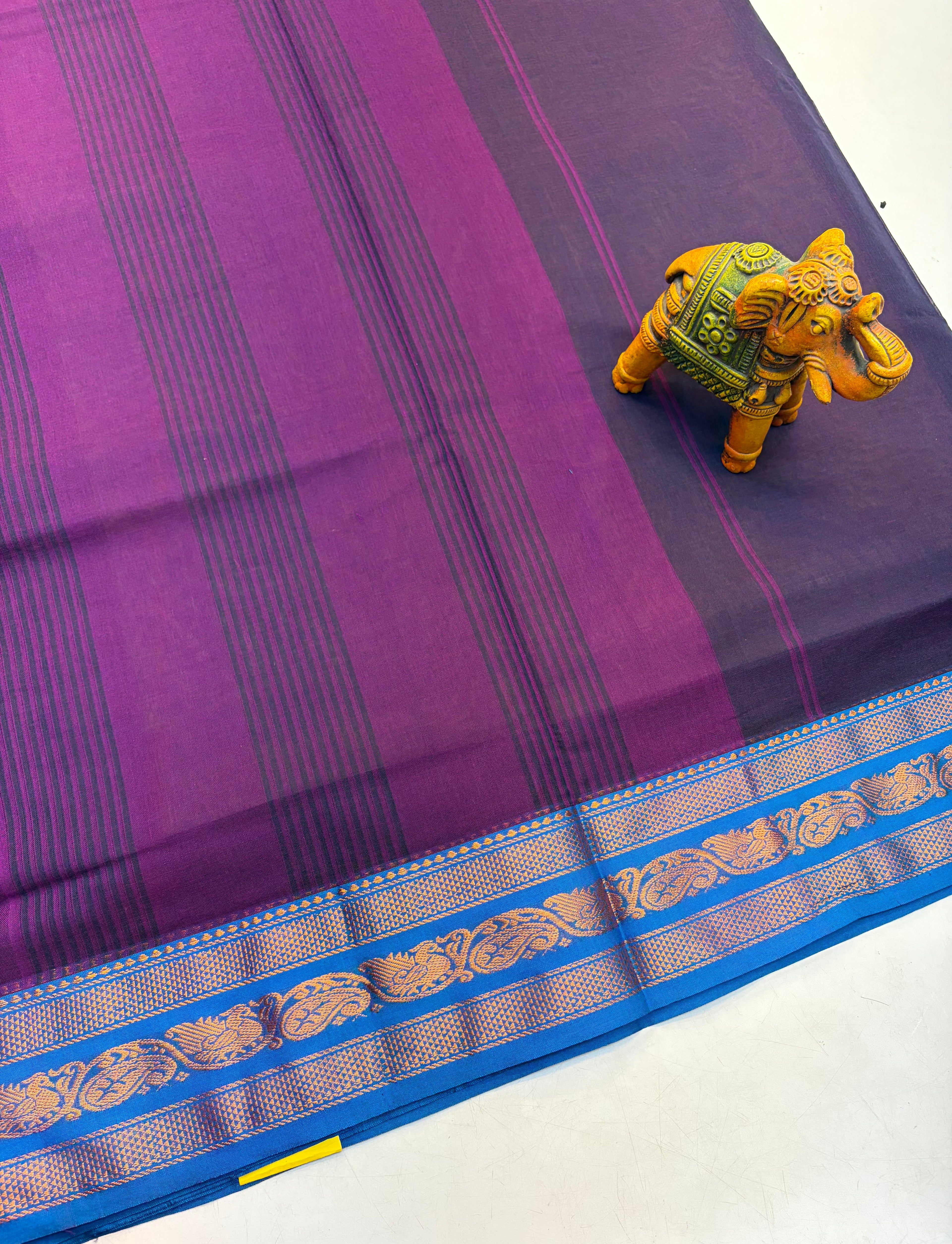 Kanchi cotton saree Violet and Contrast blue Border - KCKCS006