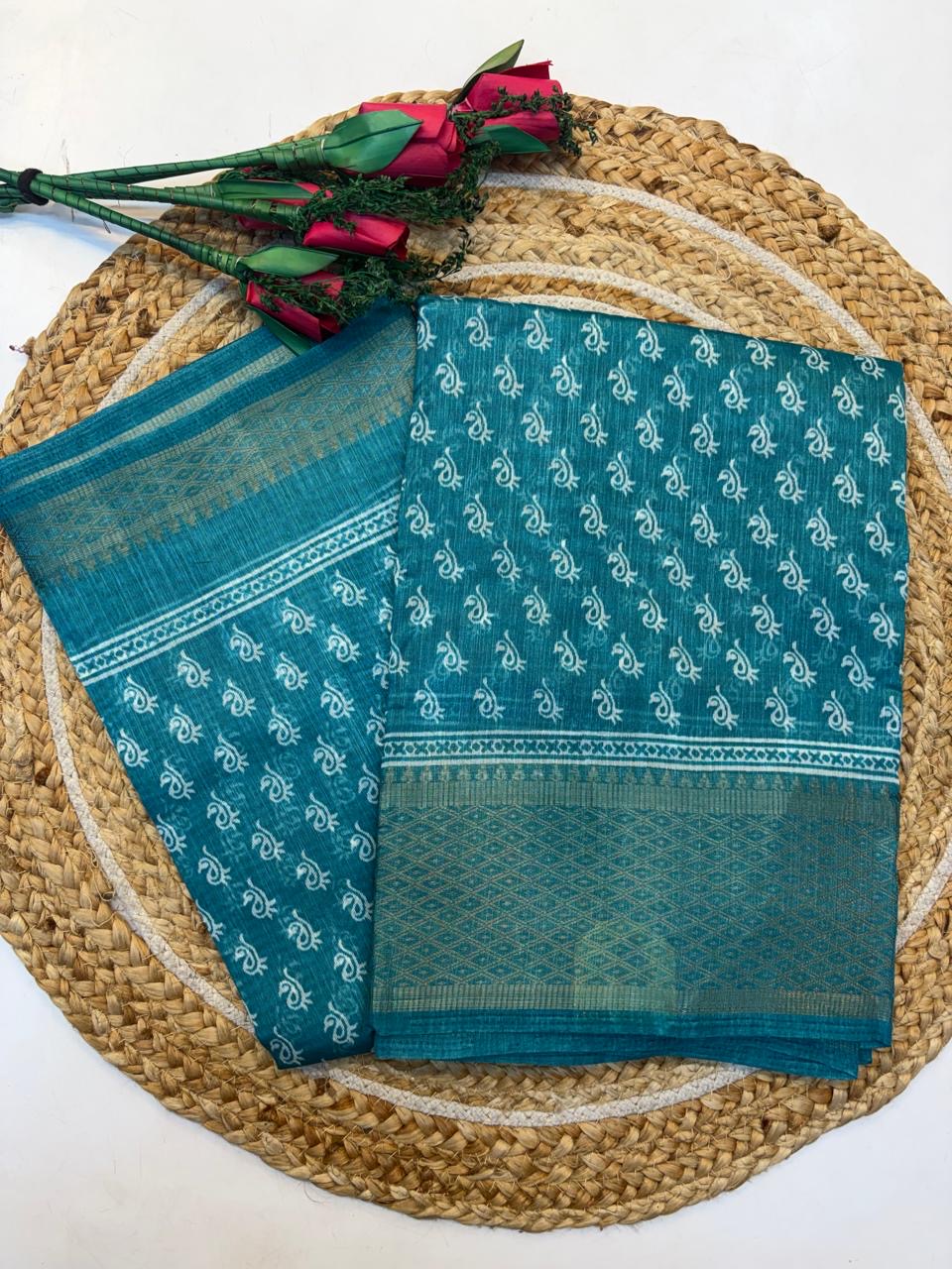 Fancy Cotton Blend Saree With Blouse, Fabulous Look and Budget-friendly pricing.(KCJC20)