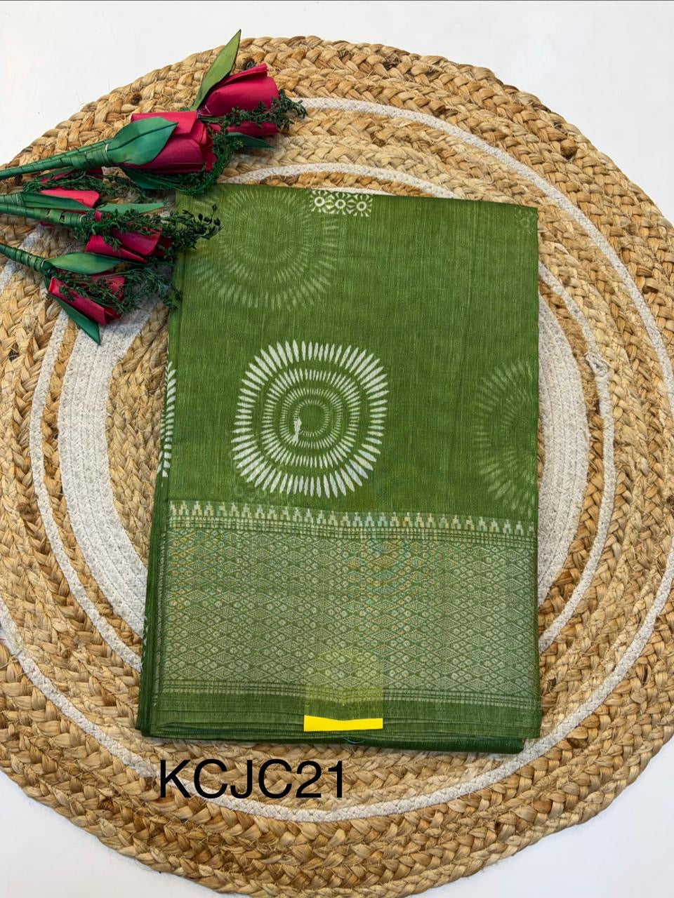 Fancy Cotton Blend Saree With Blouse, Fabulous Look and Budget-friendly pricing.(KCJC21)