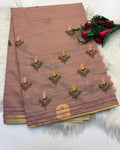 Lenin Embroidery saree Light Onion colour- KCLB004