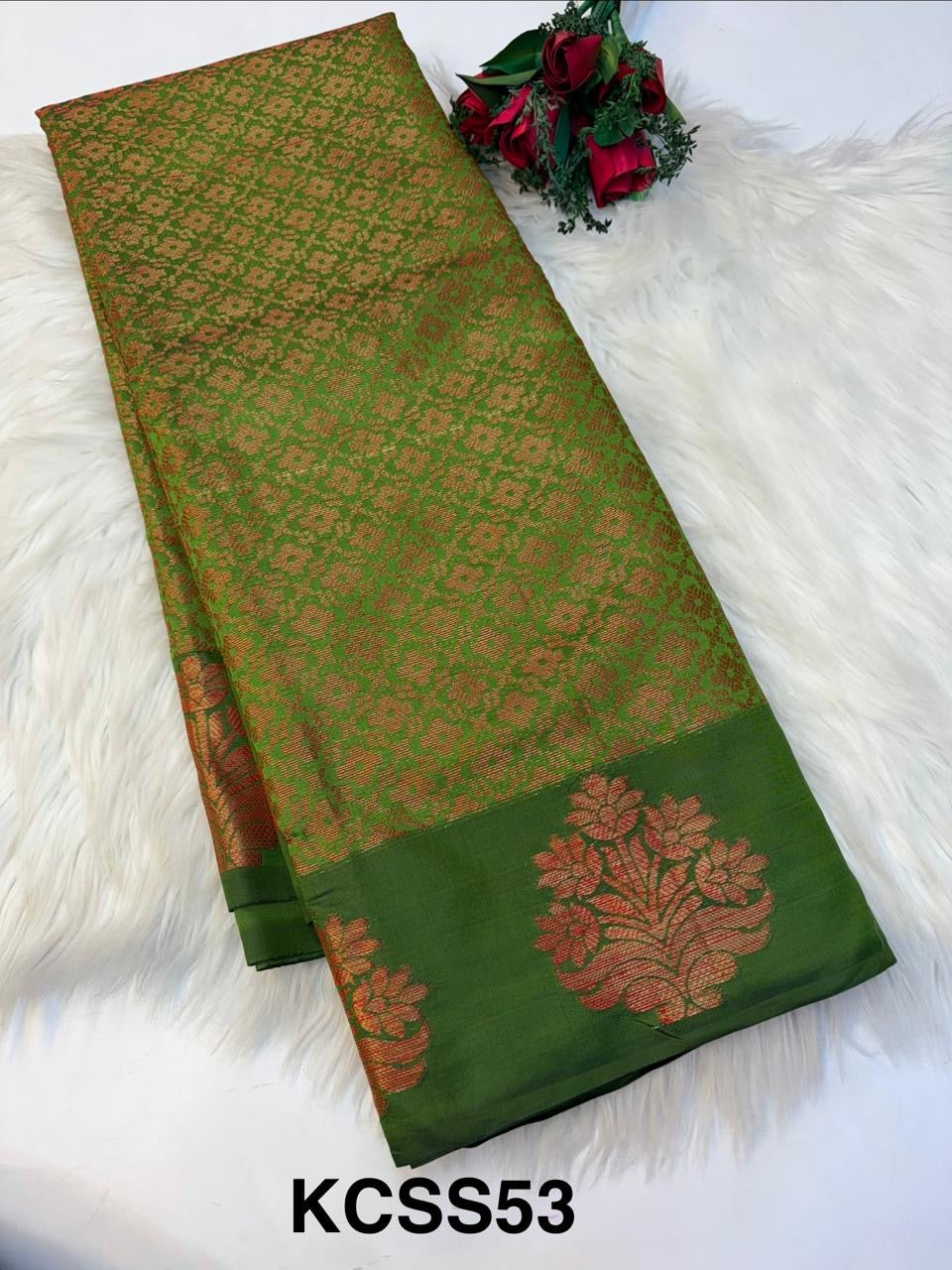 Banarasi Semi Silk Saree Lite Green -(KCSS53)