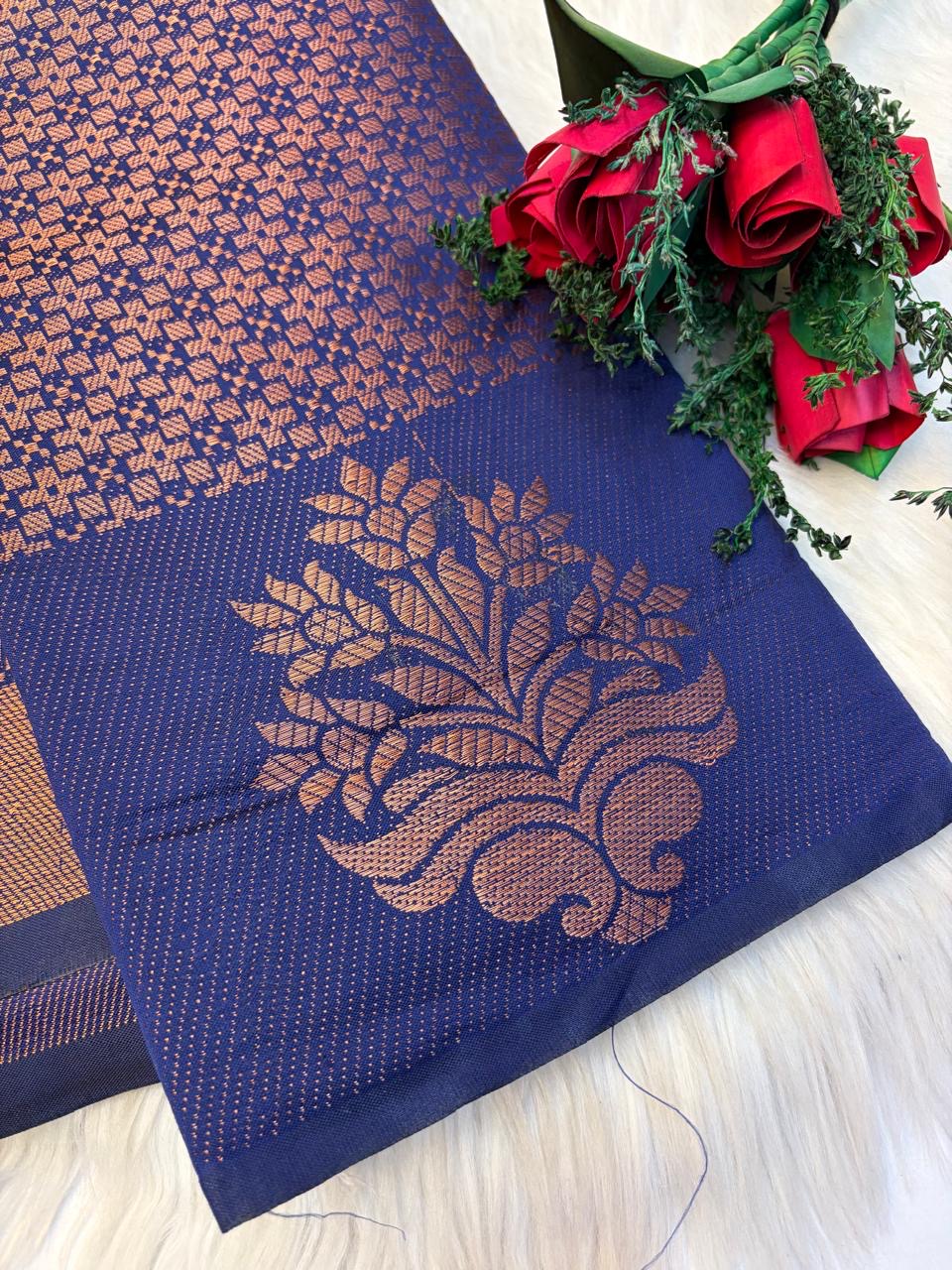 Banarasi Semi Silk Saree Navy Blue -(KCSS52)