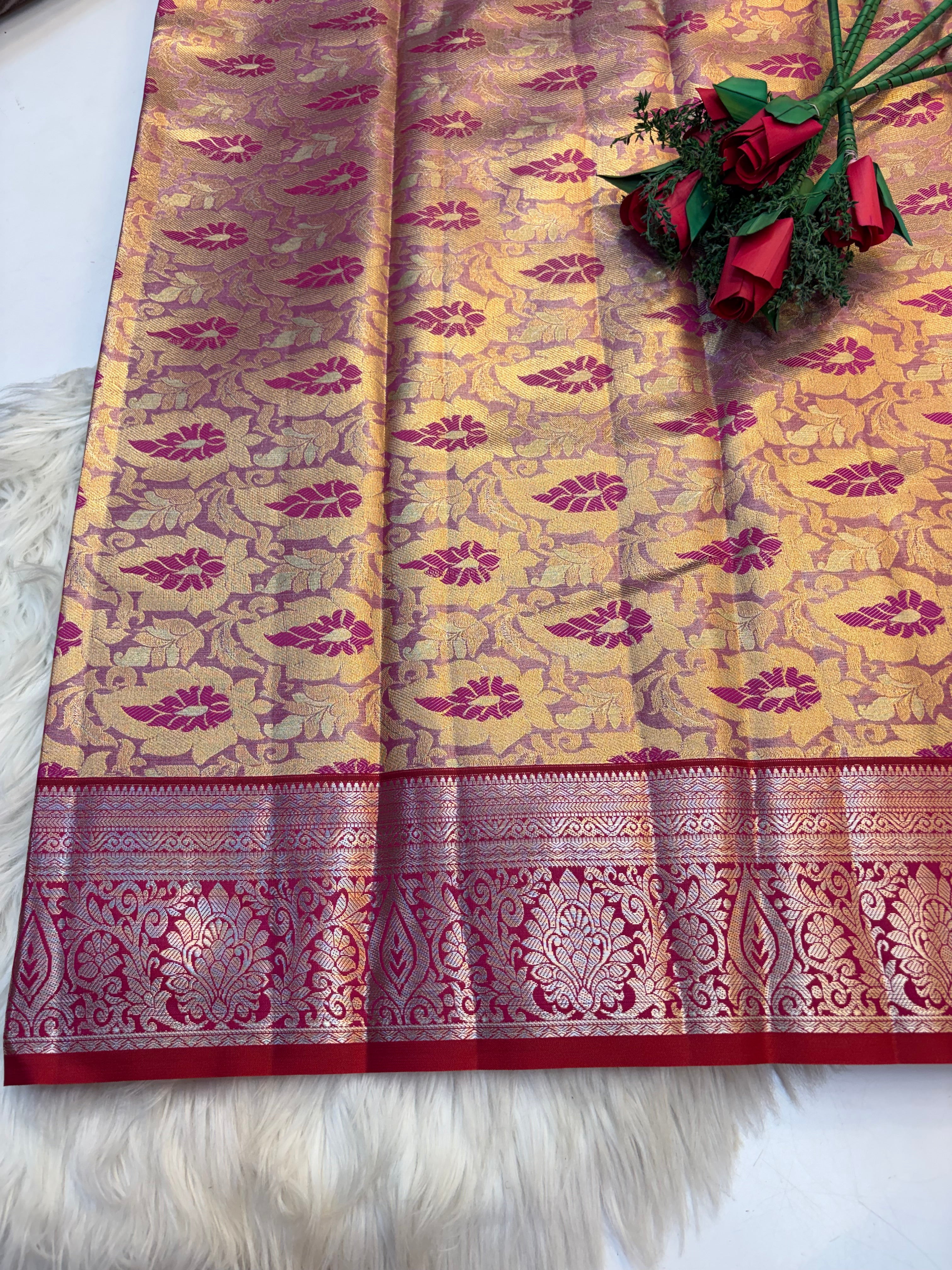 Checked Silk Saree Pastel Green with Red contrast Border -KCSS003 (Copy)
