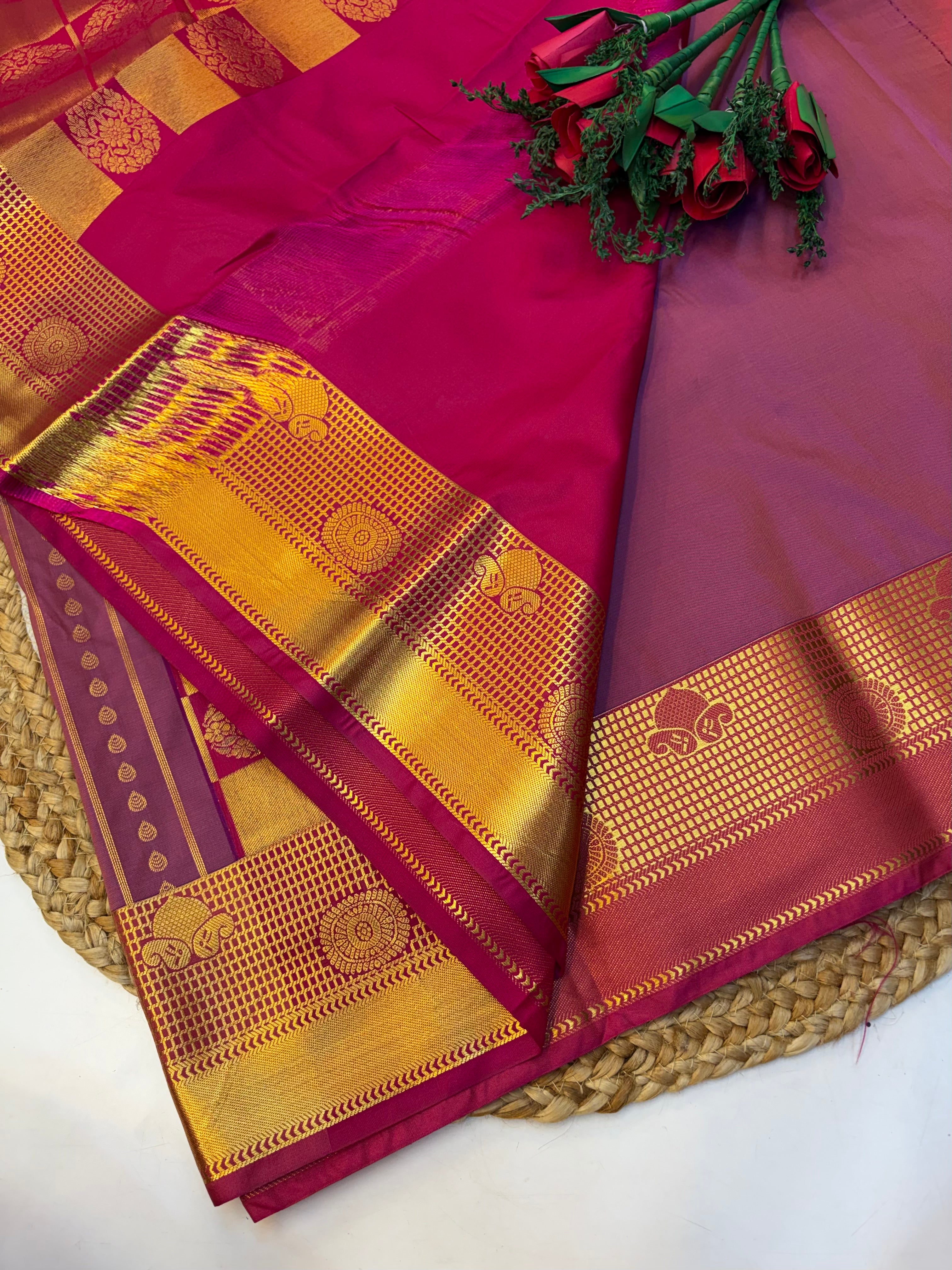 Silk Saree Pattu Onion Pink With Rani pink Border - (KCSSP008)